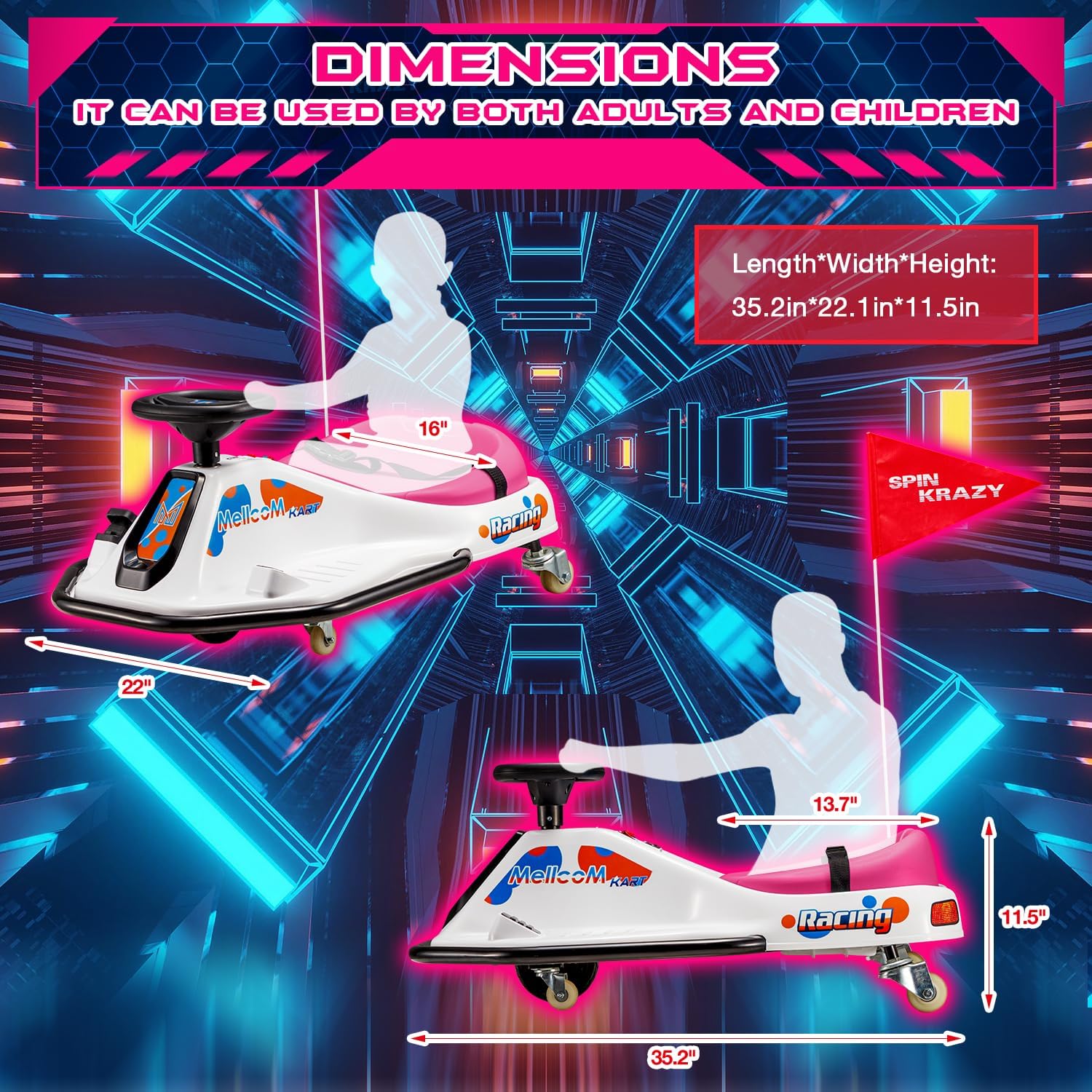 MELLCOM Coche de deriva para niños, automóvil eléctrico para niños de 12 V con ruedas universales giratorias de 360, auto de juguete eléctrico para