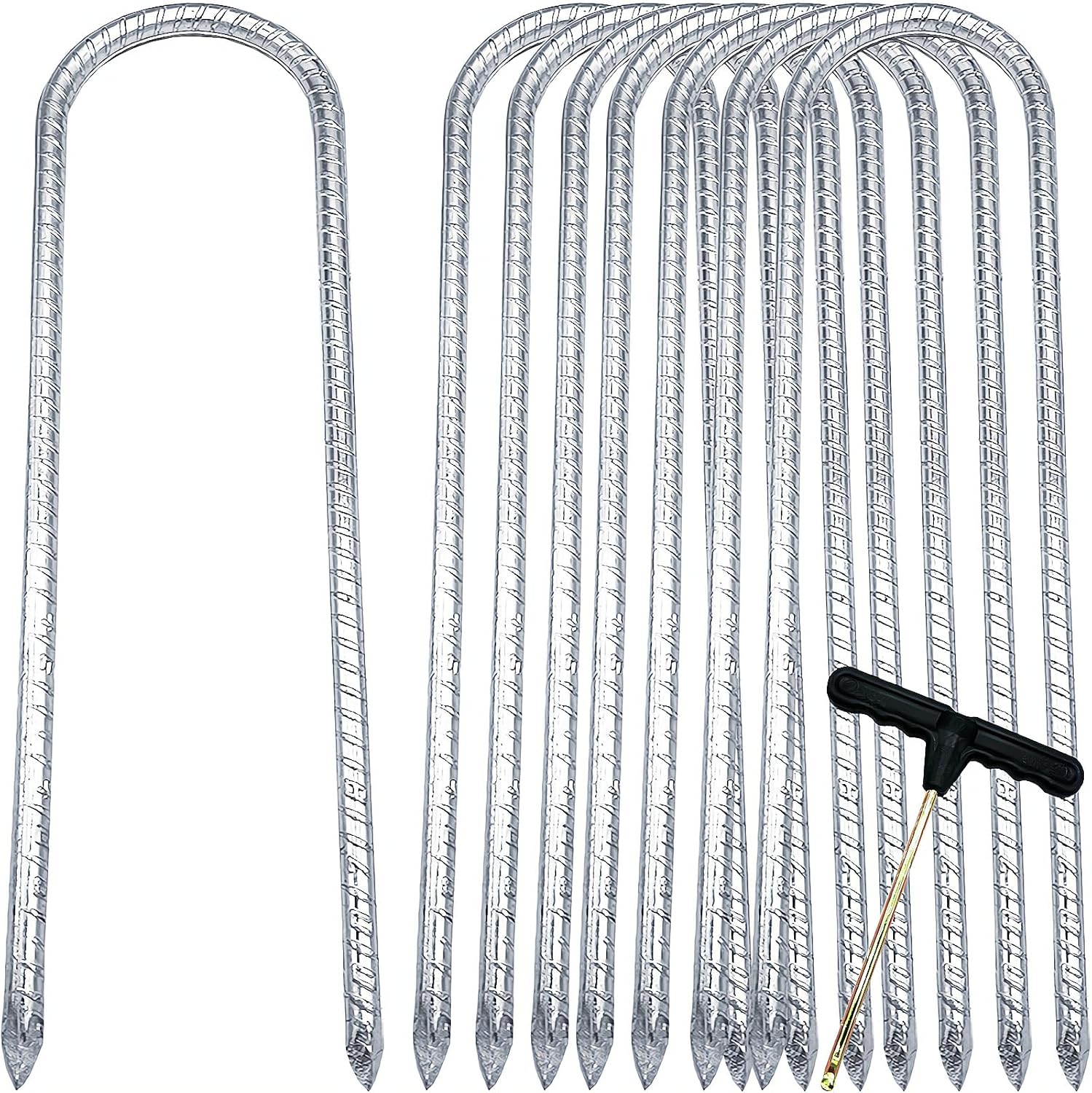 Guyuewey Estacas de barra de refuerzo para trampolín resistentes, grapas de paisaje para jardín, estacas de tienda, estacas de metal, anclajes de