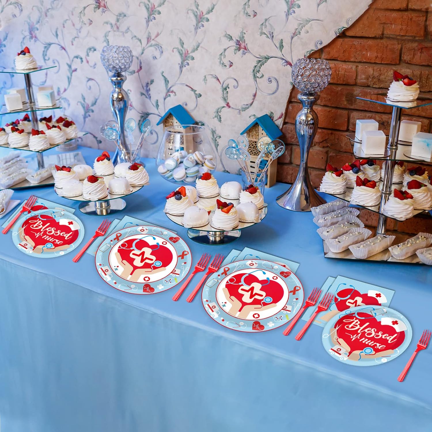 Decoraciones de fiesta de graduación de enfermera, médico, suministros de fiesta de graduación de enfermería, juego de vajilla para 24 invitados,