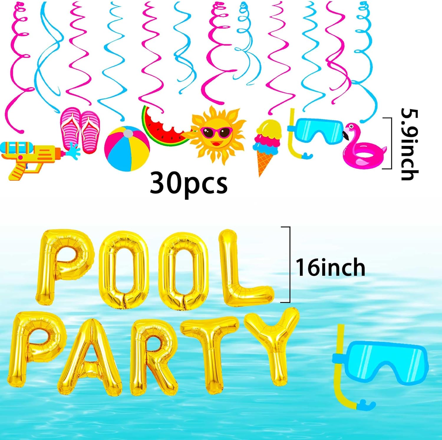 Paquete de 30 espirales colgantes de verano para piscina, playa, paquete de 30 espirales colgantes de techo, globos de fiesta en la piscina, regalos