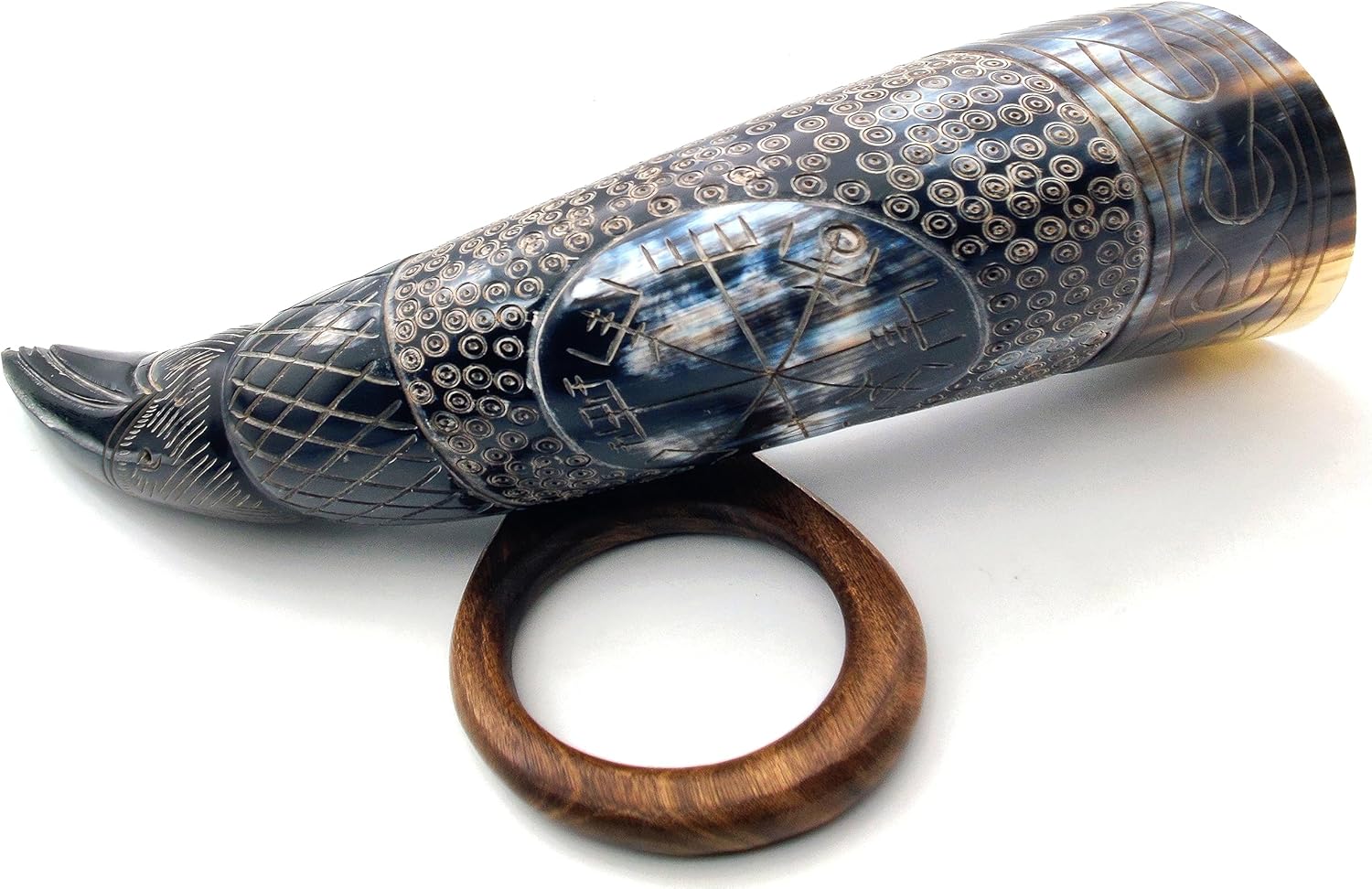 Taza de cuerno vikingo, jarra hecha a mano de estilo nórdico con soporte, auténtica taza medieval de Ale, ideal para festivales renacentistas y