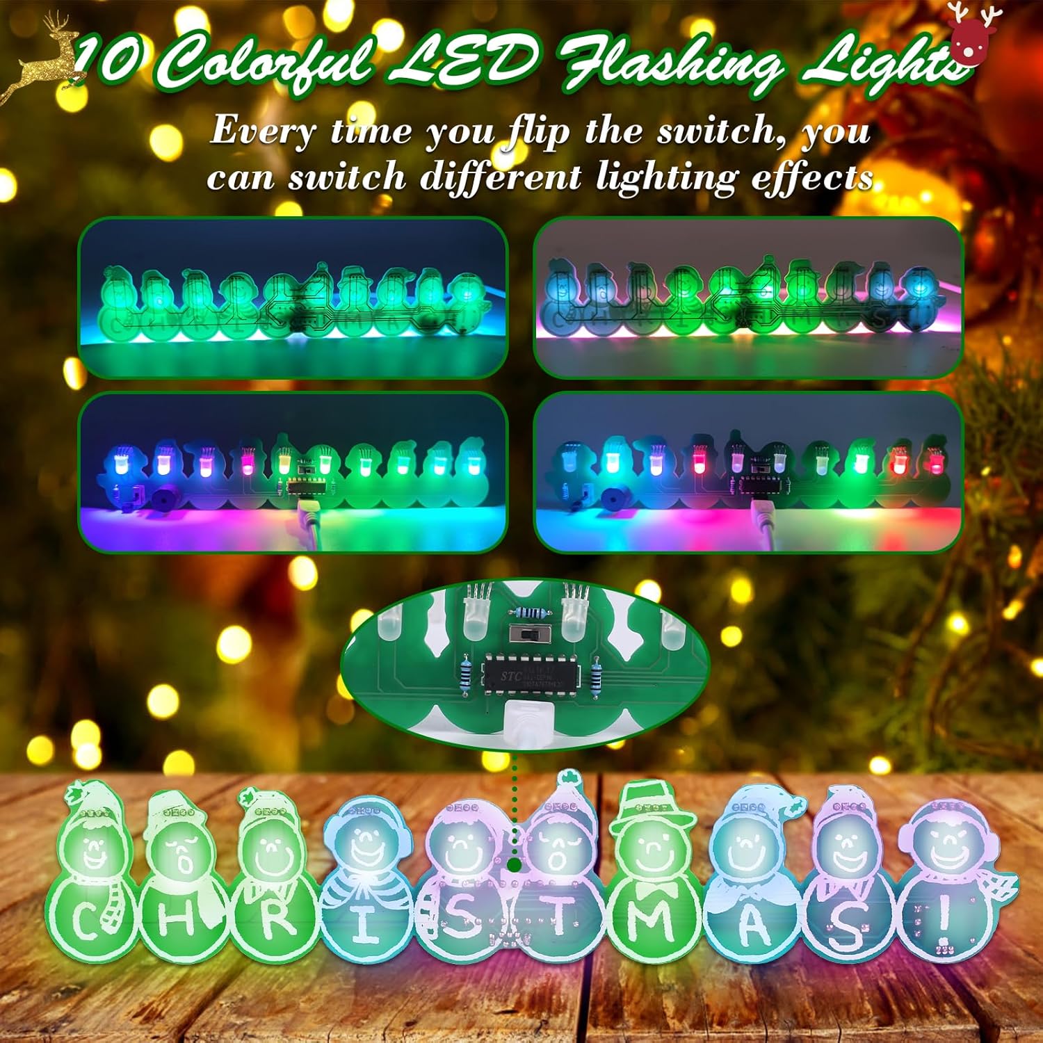 Kit de práctica de soldadura, proyecto de soldadura Icstation Navidad con luces LED intermitentes, kit de soldadura de muñeco de nieve para