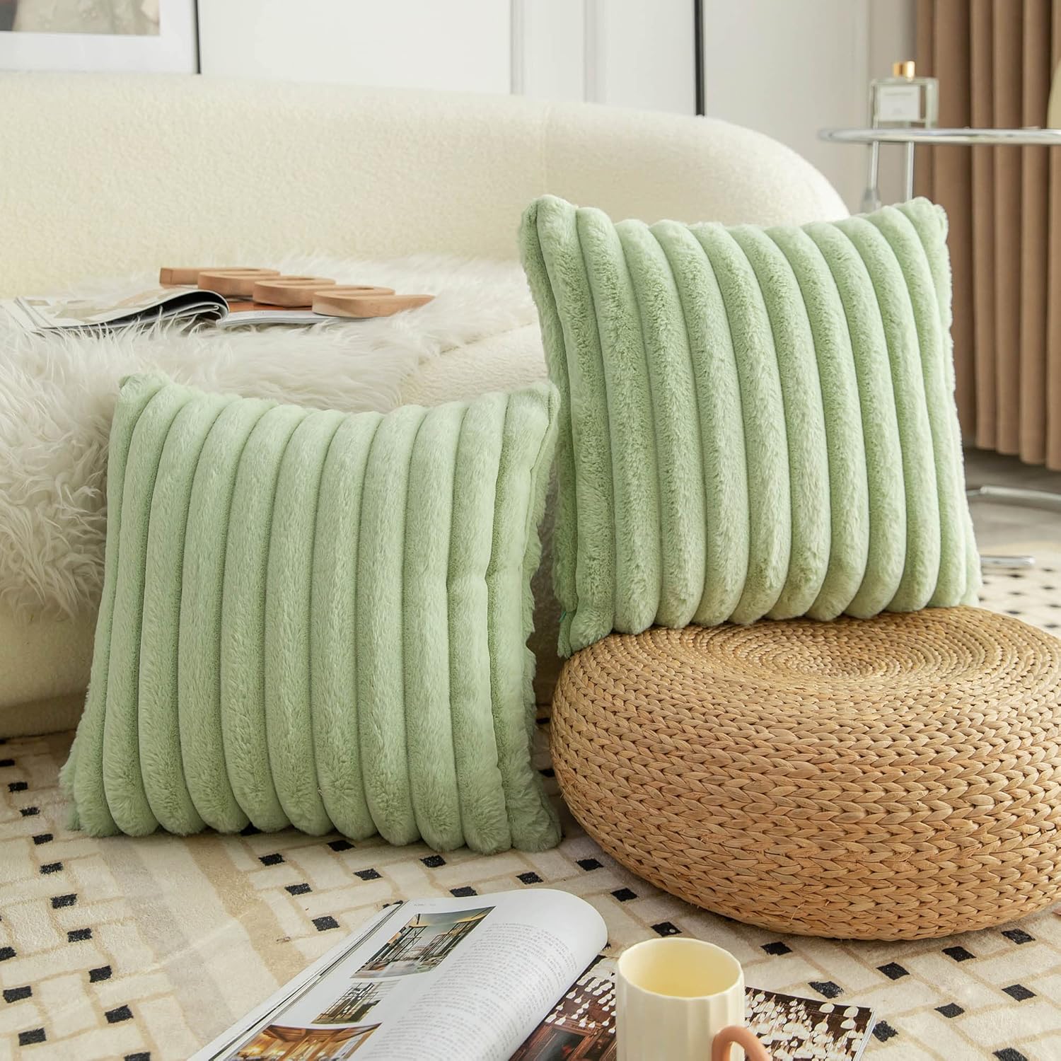 Neelvin Fundas de almohada decorativas de piel sintética de doble cara para sofá, dormitorio, automóvil