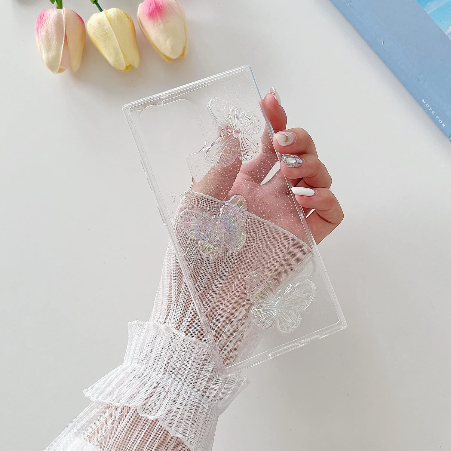 LXXZBC Funda delgada y transparente para Samsung Galaxy S20 Ultra, diseño de mariposa 3D para mujeres y niñas, a la moda, brillante, suave,