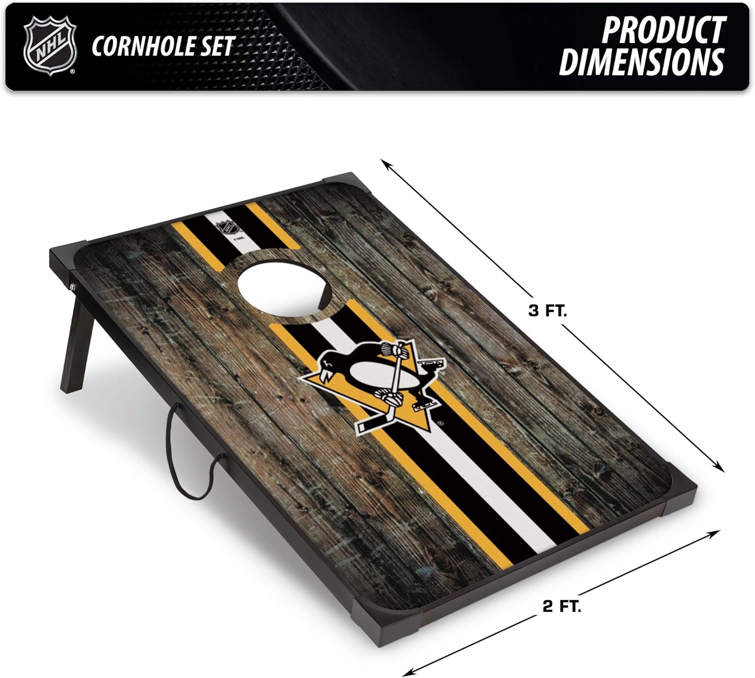 NHL Pro Hockey sobre hielo 2′ x 3′ MDF madera Deluxe Cornhole Set por Wild Sports, viene con 8 pufs  perfecto para portón trasero, al aire libre,