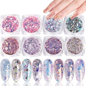 Accesorios holográficos con purpurina de lentejuelas para uñas, coloridos diseños de discos pequeños irregulares con purpurina 3D, kit de puntas de Accesorios holográficos con purpurina de lentejuelas para uñas, coloridos diseños de discos pequeños irregulares con purpurina 3D, kit de puntas de