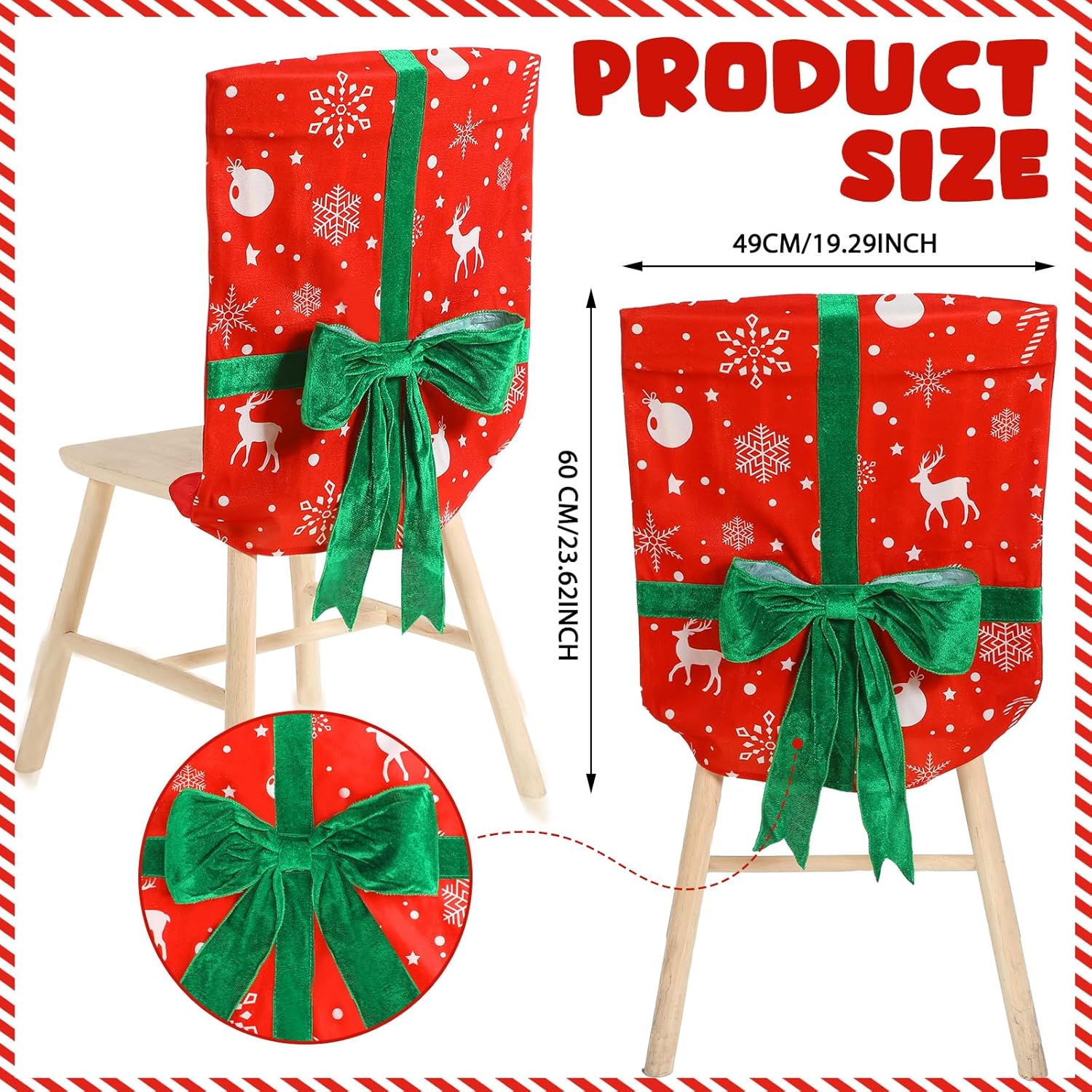 Buryeah Juego de 4 fundas para sillas de comedor de Navidad, fundas para sillas de comedor, extraíbles y lavables, diseño de arco de copo de nieve,