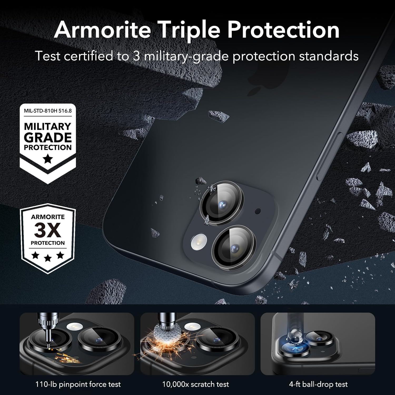 ESR Paquete de 2 protectores de lente de cámara para iPhone 1515 Plus1414 Plus, protectores individuales HD ultra resistentes, resistentes a los