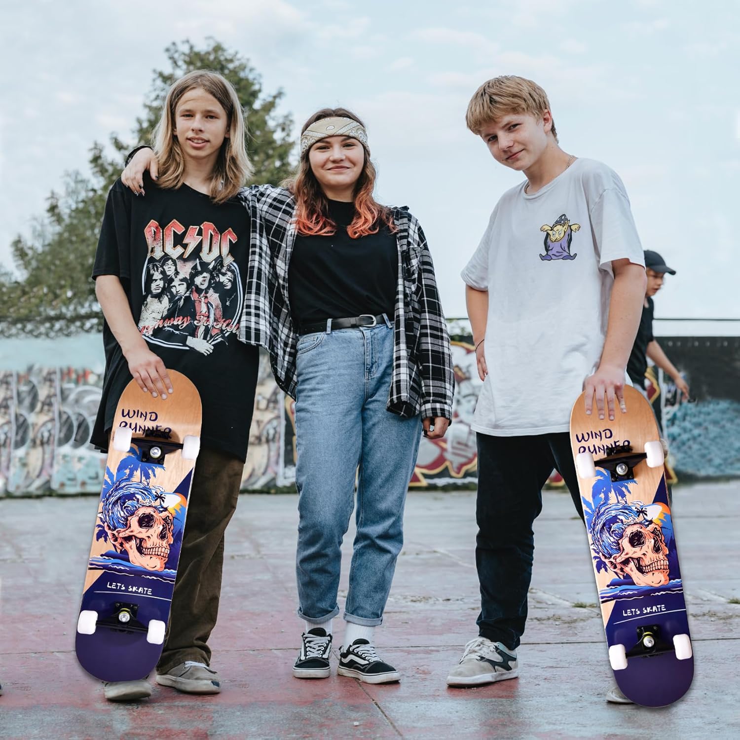 Patinetas para principiantes, niños, niñas, adolescentes y adultos, patinetas estándar completas de 31 pulgadas con diseño de unicornio y calavera