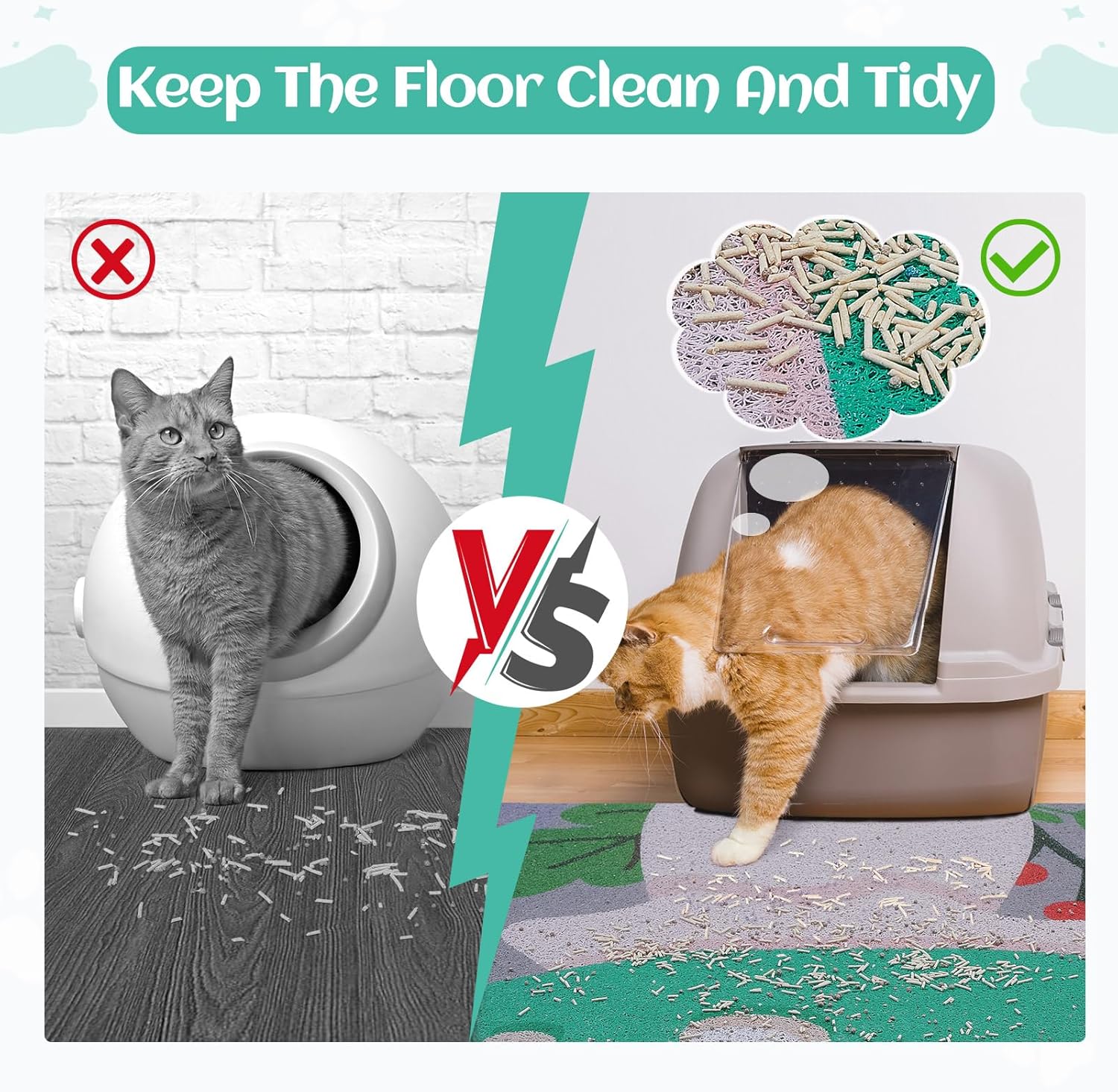 Bienbee Tapete de arena para gatos, tapete de arena para gatos, fácil de limpiar, tapete duradero con parte inferior, diseño gráfico único para