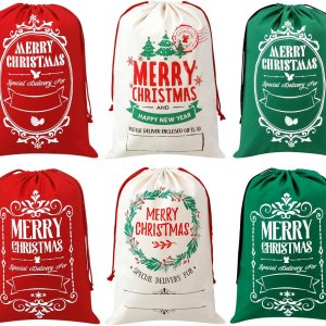 AOUTACC 6 bolsas de regalo de Navidad con cordón de Papá Noel, 27.5 x 19.7 pulgadas, reutilizables, extra grandes, con cordón, bolsas de regalo de AOUTACC 6 bolsas de regalo de Navidad con cordón de Papá Noel, 27.5 x 19.7 pulgadas, reutilizables, extra grandes, con cordón, bolsas de regalo de