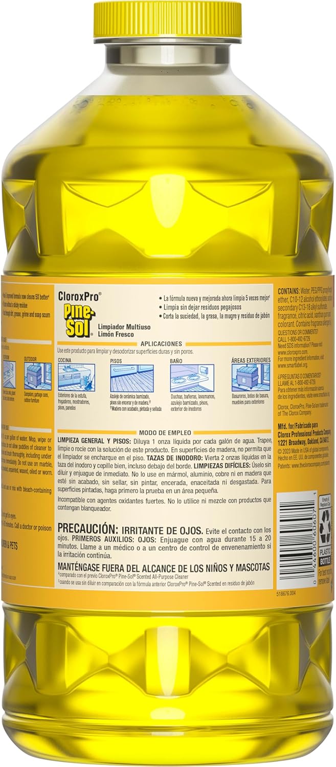Pine-Sol Limpiador multisuperficie, CloroxPro, fórmula concentrada 2x, limón fresco, 80 onzas líquidas