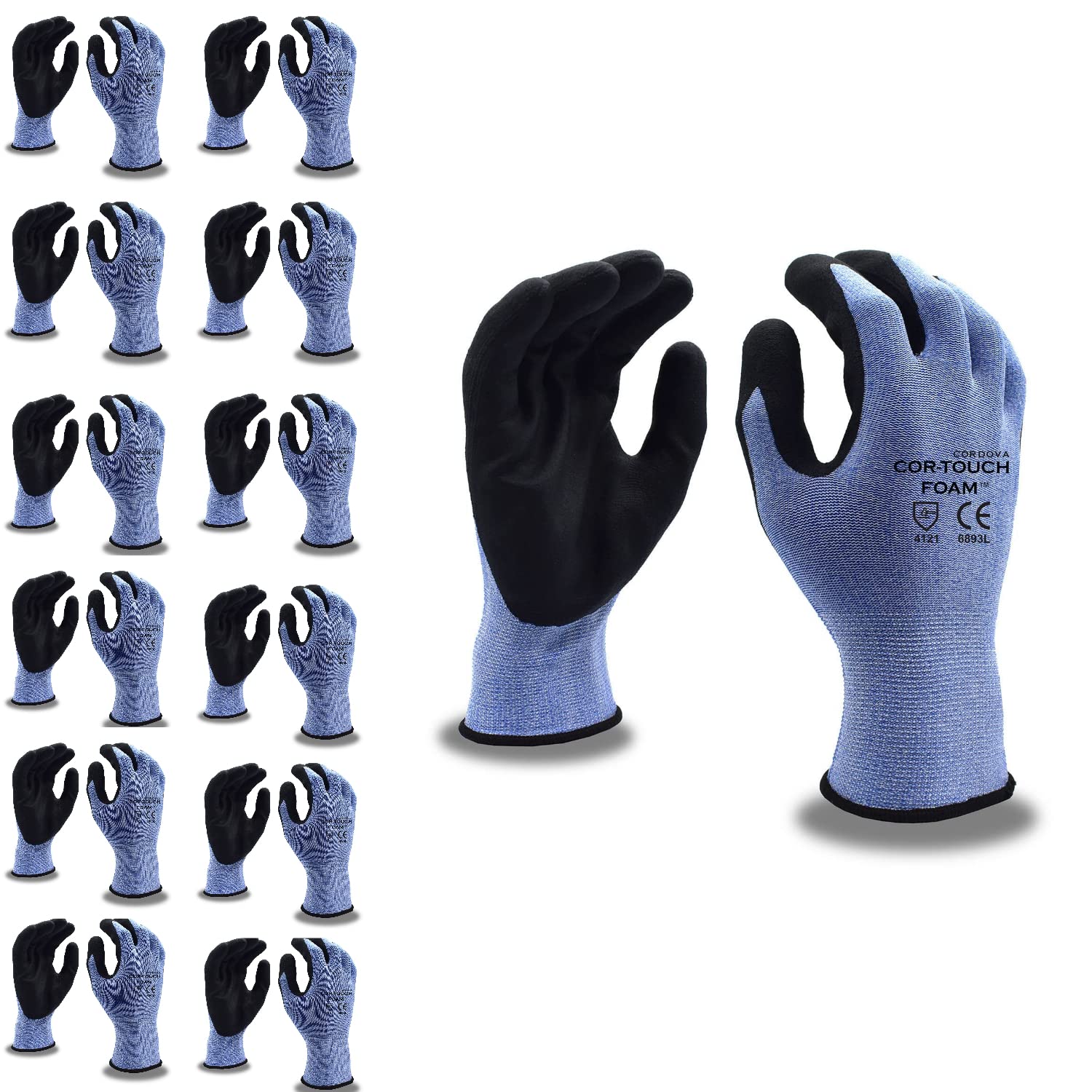 Cordova 6893S Cor-Touch Foam – Guantes de espuma de calibre 13, carcasa de nailon gris, revestimiento de palma de nitrilo de microespuma negra,