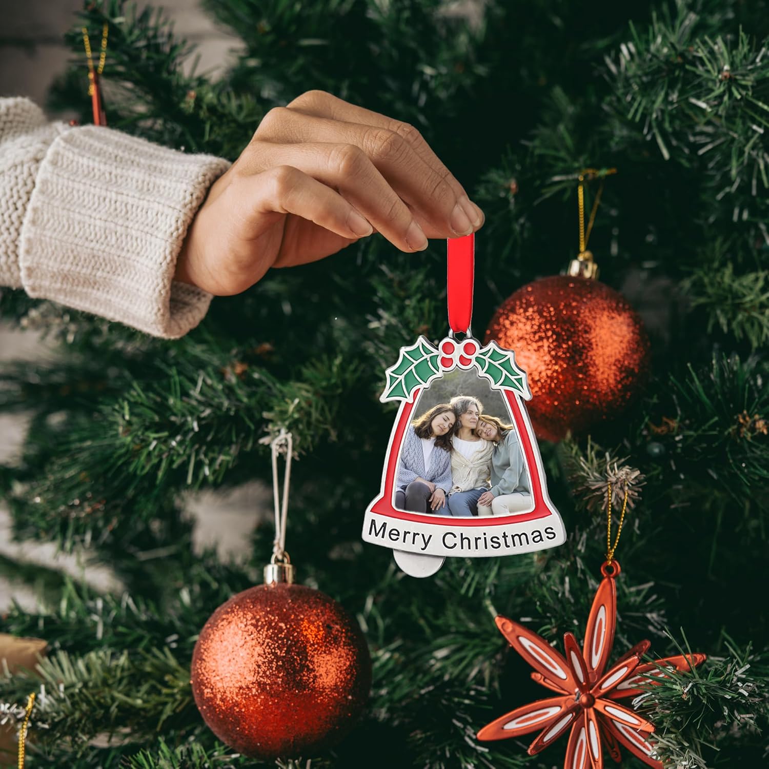 Adorno colgante de fotos personalizado, con imagen y texto, carga cualquier foto, personaliza adorno transparente de Navidad, para la familia