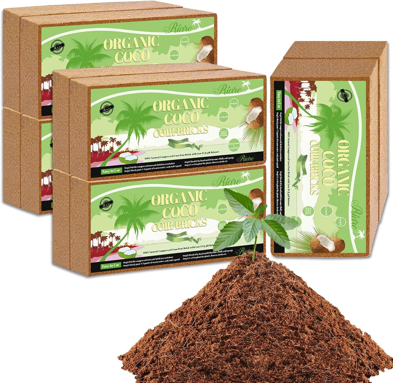 Bloques de suelo de fibra de coco orgánico 100% natural comprimido, ladrillo de turba de coco comprimido, sustrato de fibra de coco con bajo