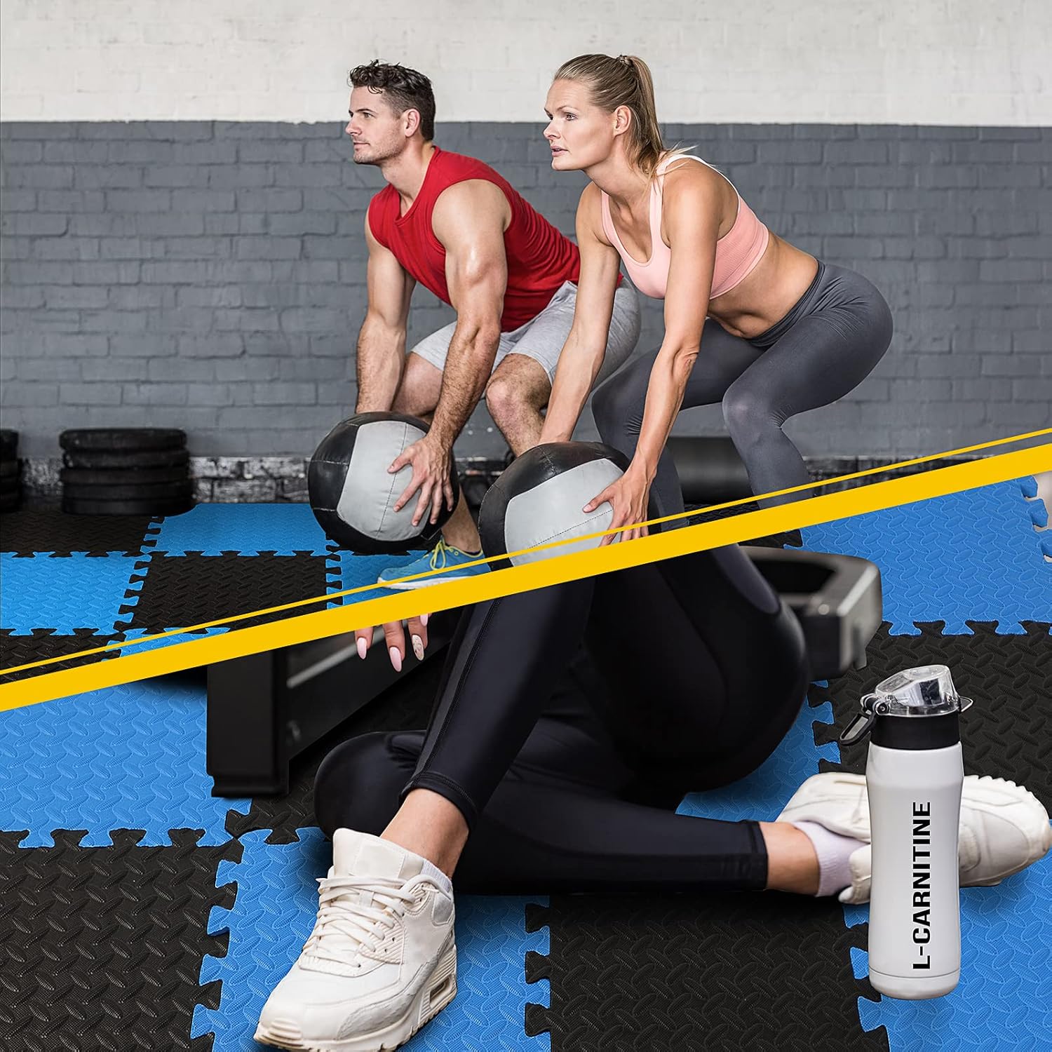100 Pieces Foam Mats for Floor Covers 96 Sq Ft Puzzle Exercise Mat Square Interlocking Carpet Tiles with Border Protective Gym Floor Tiles For