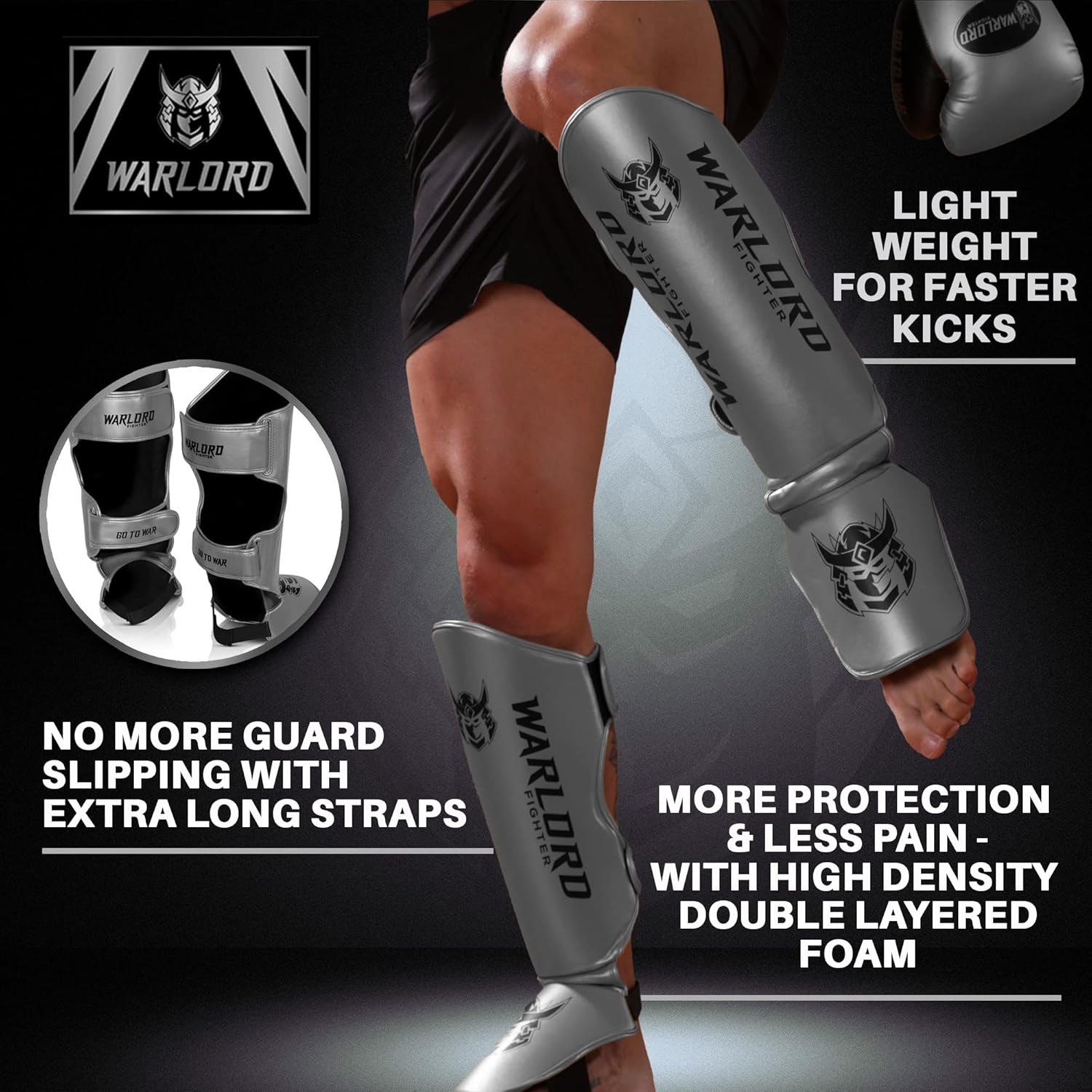 WARLORD Espinilleras Pro Muay Thai para hombre, equipo de MMA, espinilleras de kickboxing, equipo de entrenamiento de MMA, almohadillas de Muay