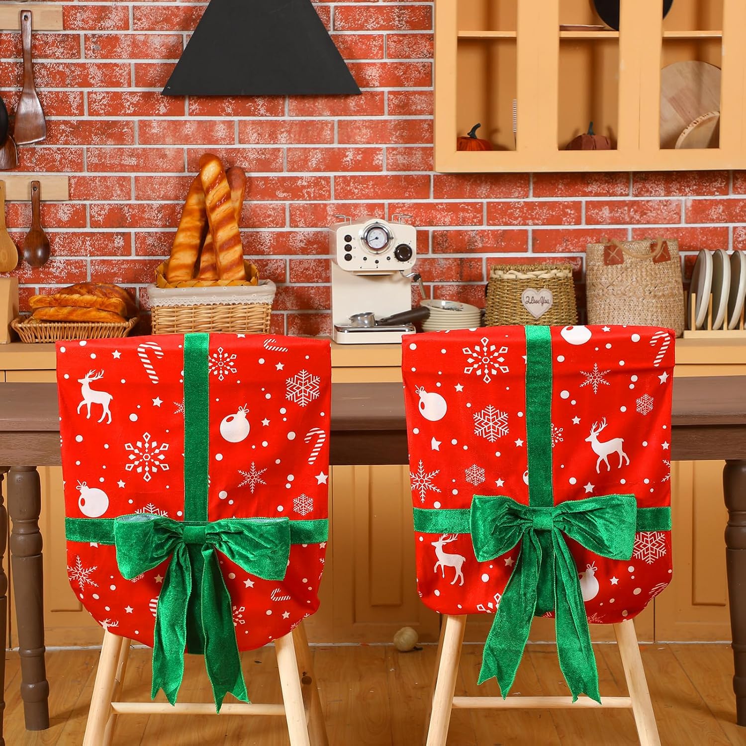 Buryeah Juego de 4 fundas para sillas de comedor de Navidad, fundas para sillas de comedor, extraíbles y lavables, diseño de arco de copo de nieve,