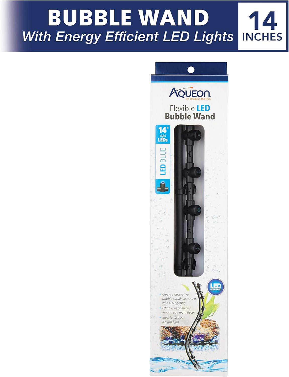 Aqueon Fish Tank – Varita de luz LED flexible para acuario y burbujas, azul, 14 pulgadas (paquete de 2)