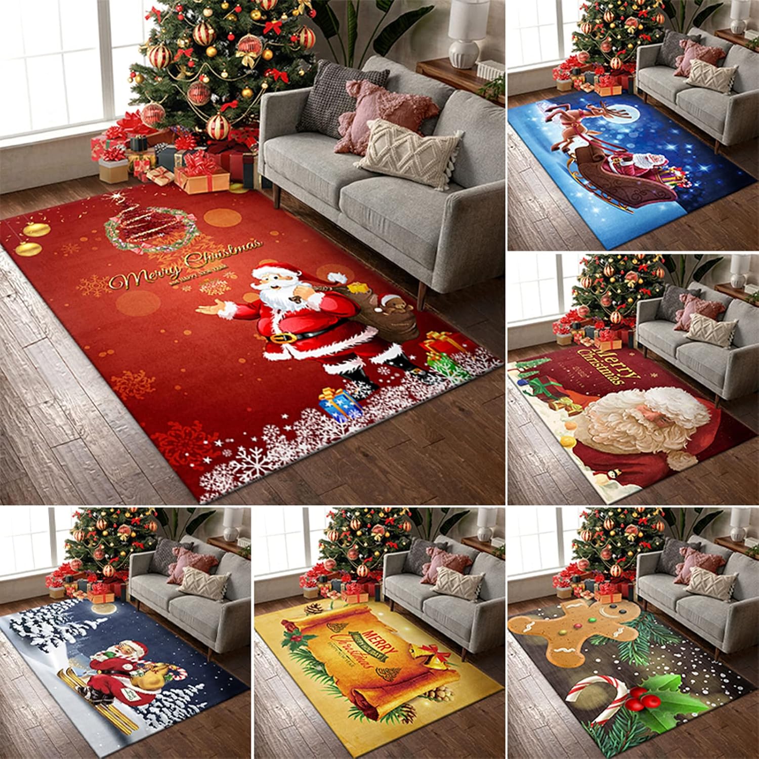 Alfombra de Navidad con lazo rojo de Papá Noel, alfombra de Navidad para sala de estar, dormitorio, 79 x 63 pulgadas