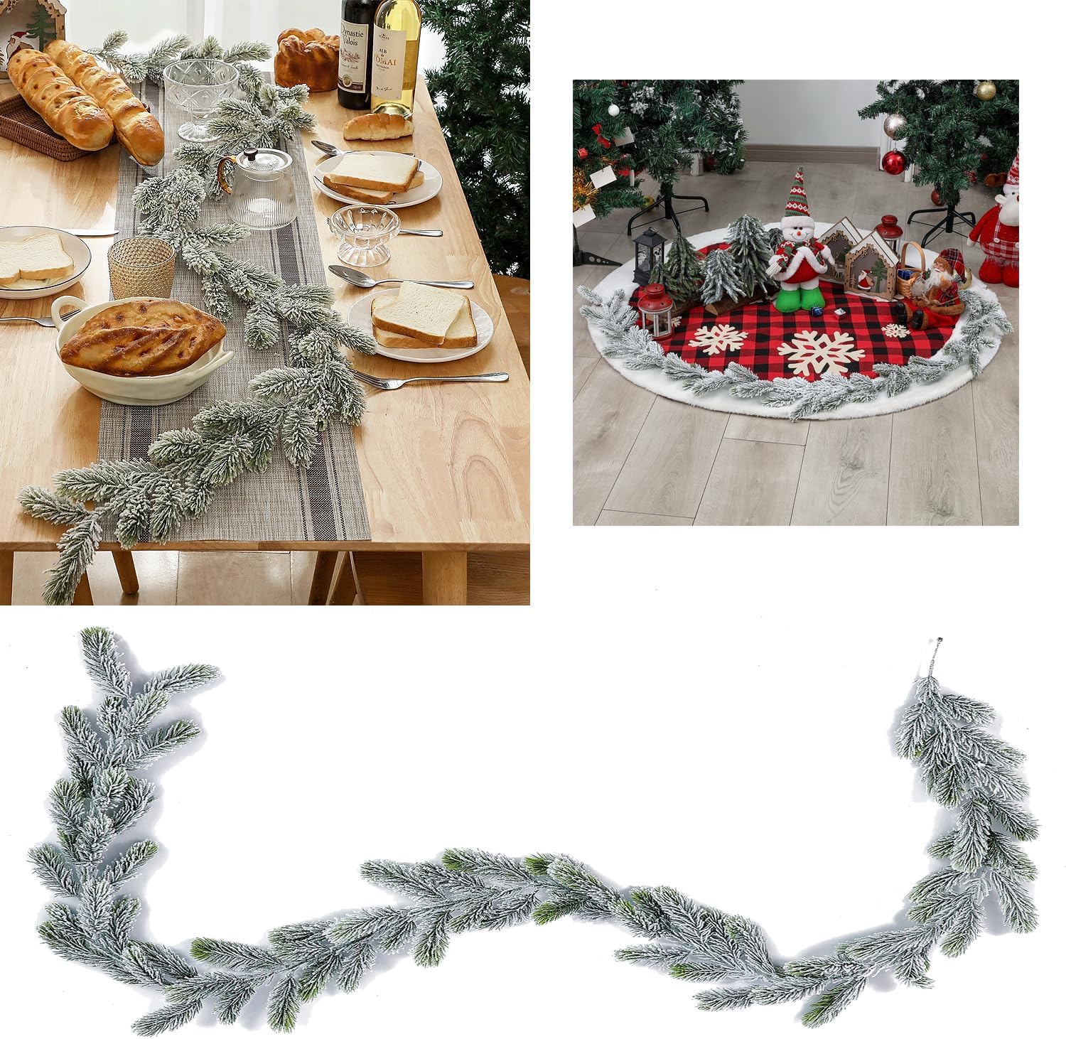 Guirnalda de pino de nieve, guirnalda de Navidad flocada para escaleras, guirnalda de pino de Navidad nevada, decoraciones de ramas largas,