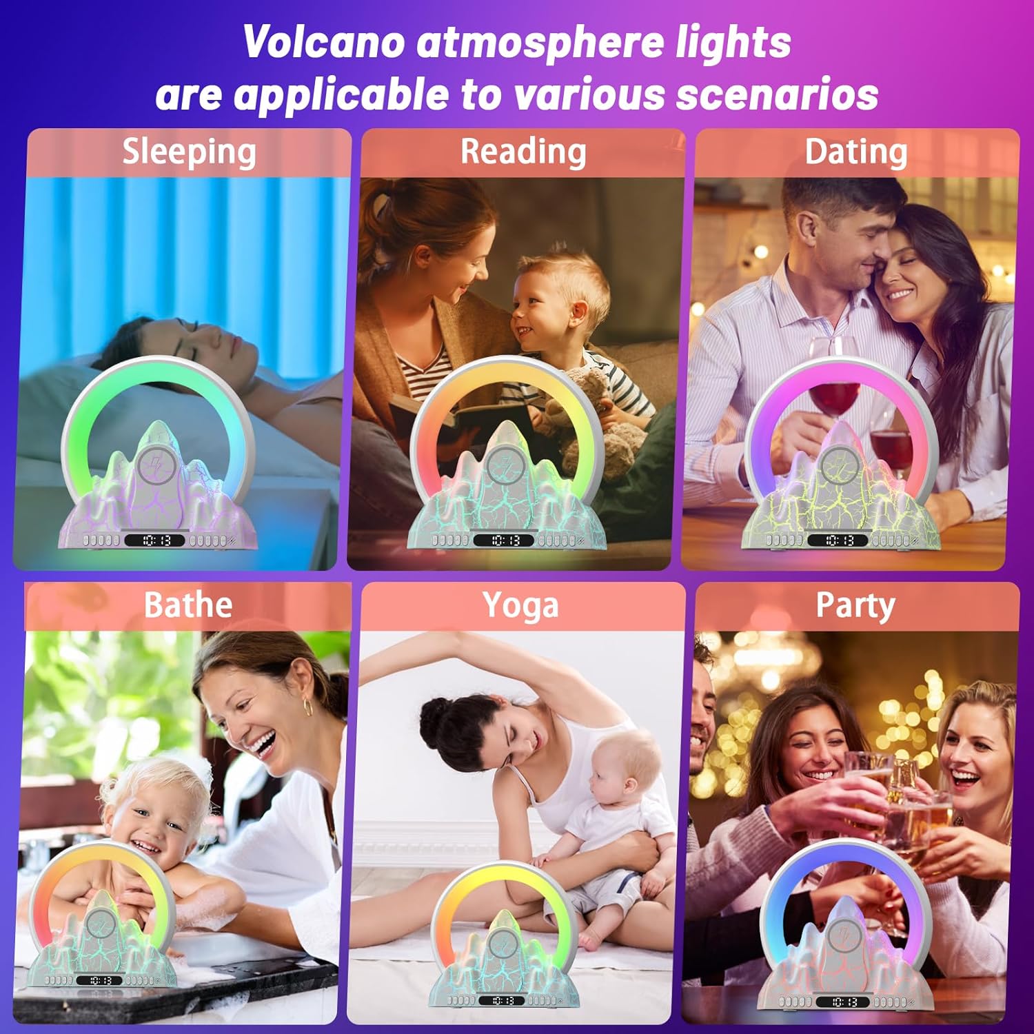 Reloj despertador Sunrise con luz de despertador, reloj despertador de luz inteligente con carga inalámbrica y 16 millones de colores, 10 altavoces