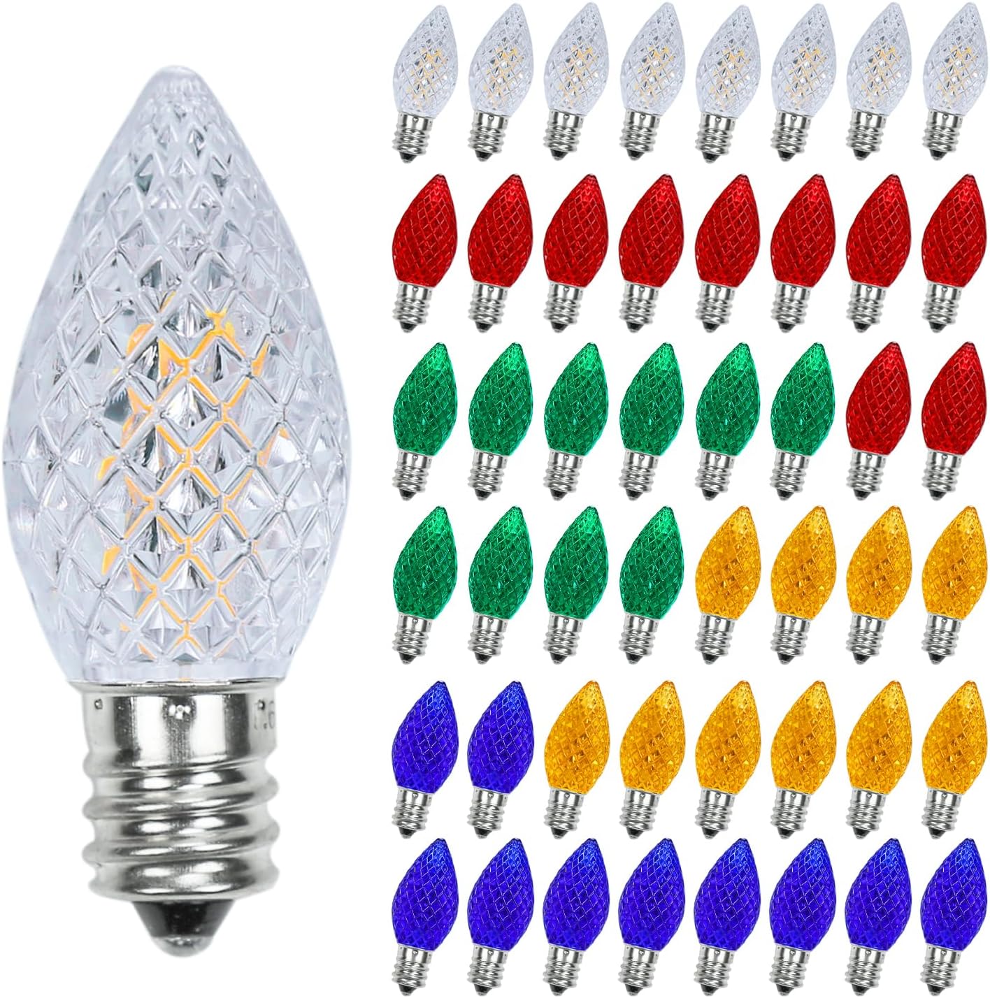 Paquete de 50 bombillas LED C7 de Navidad, repuesto C7 luces LED de Navidad para exteriores, bombilla LED C7 inastillable para cadena de luces de
