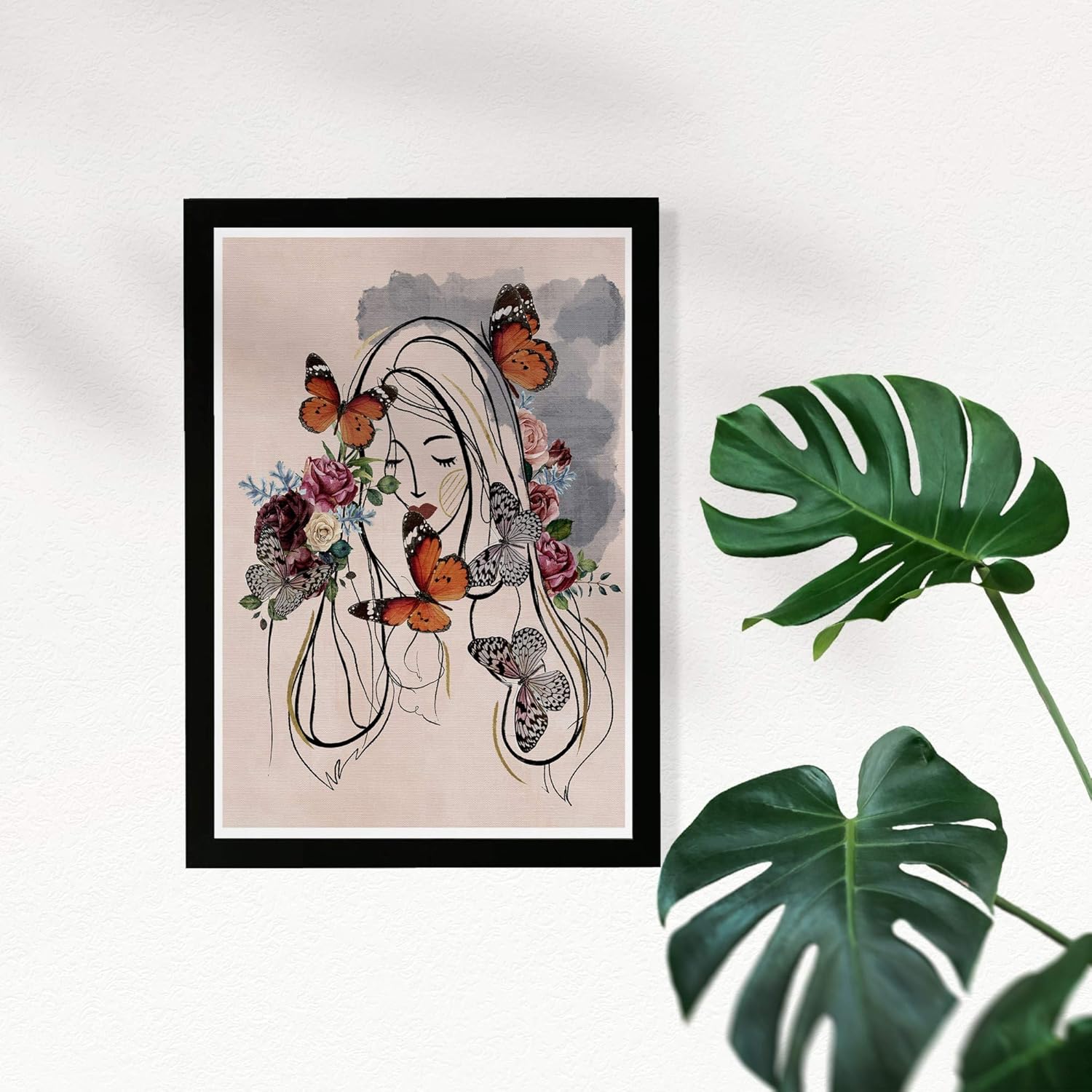 Wynwood Studio Lienzo decorativo enmarcado de animales para pared, diseño de insectos con pelo de mariposa, 13 x 19 pulgadas, blanco, naranja