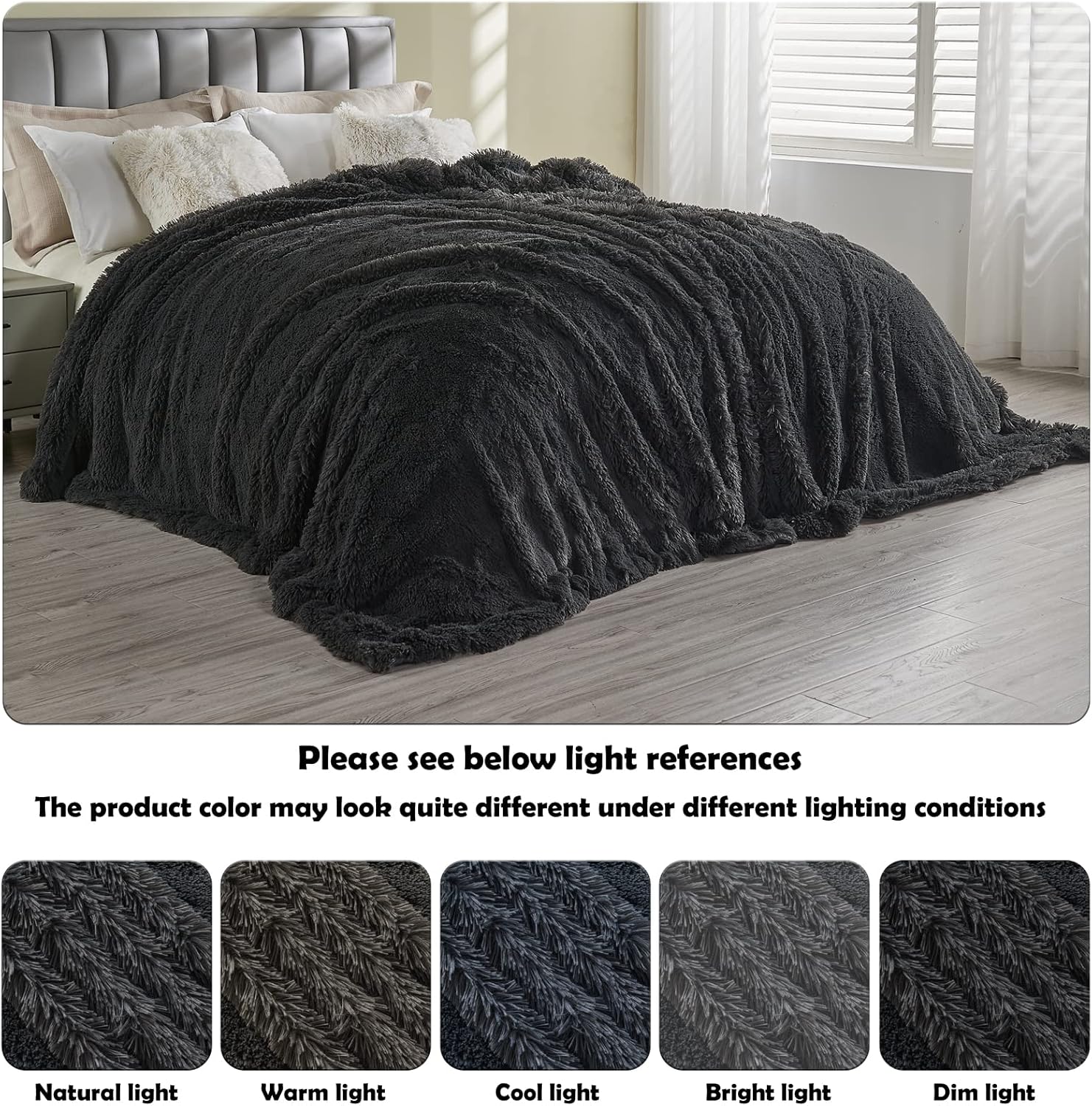 GONAAP Manta mullida de piel sintética tamaño Queen, color gris oscuro, súper suave y acogedora manta lanuda para sofá o cama (gris oscuro, Queen