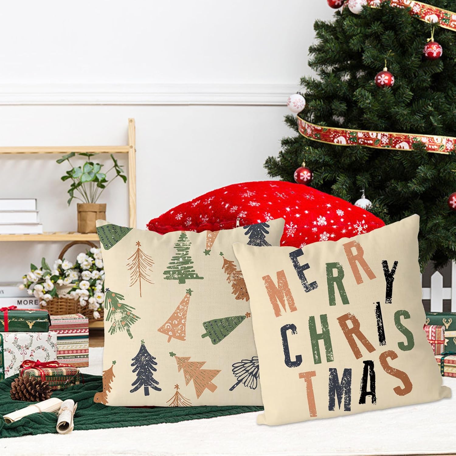 GAGEC Juego de 2 fundas de almohada navideñas de 18 x 18 pulgadas, fundas de almohada bohemias de Navidad para decoración del hogar, sala de estar y