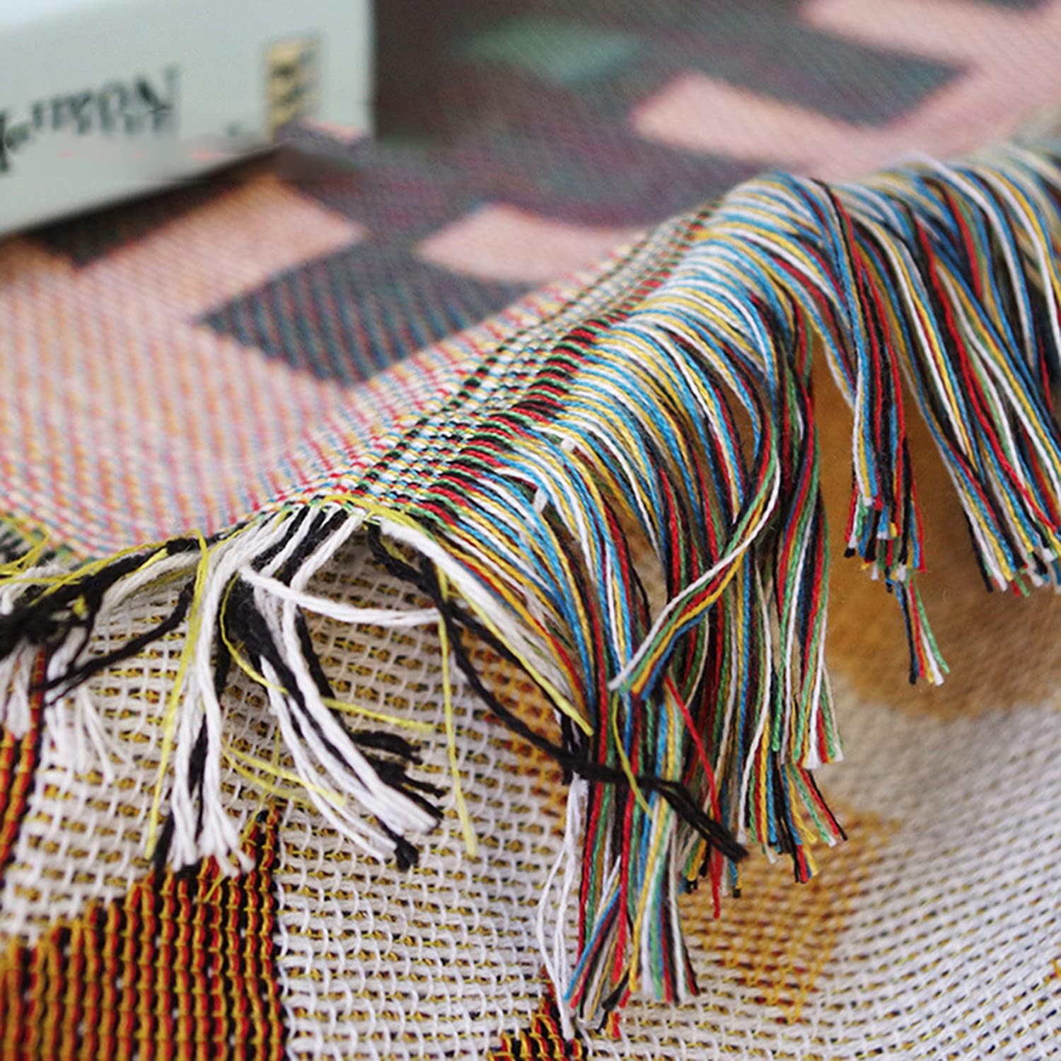 Luxlovery Manta bohemia para sofá, manta tejida geométrica, bohemio, hippie, tribal, bohemio, azteca, para sofá, cama azteca, manta de gran tamaño