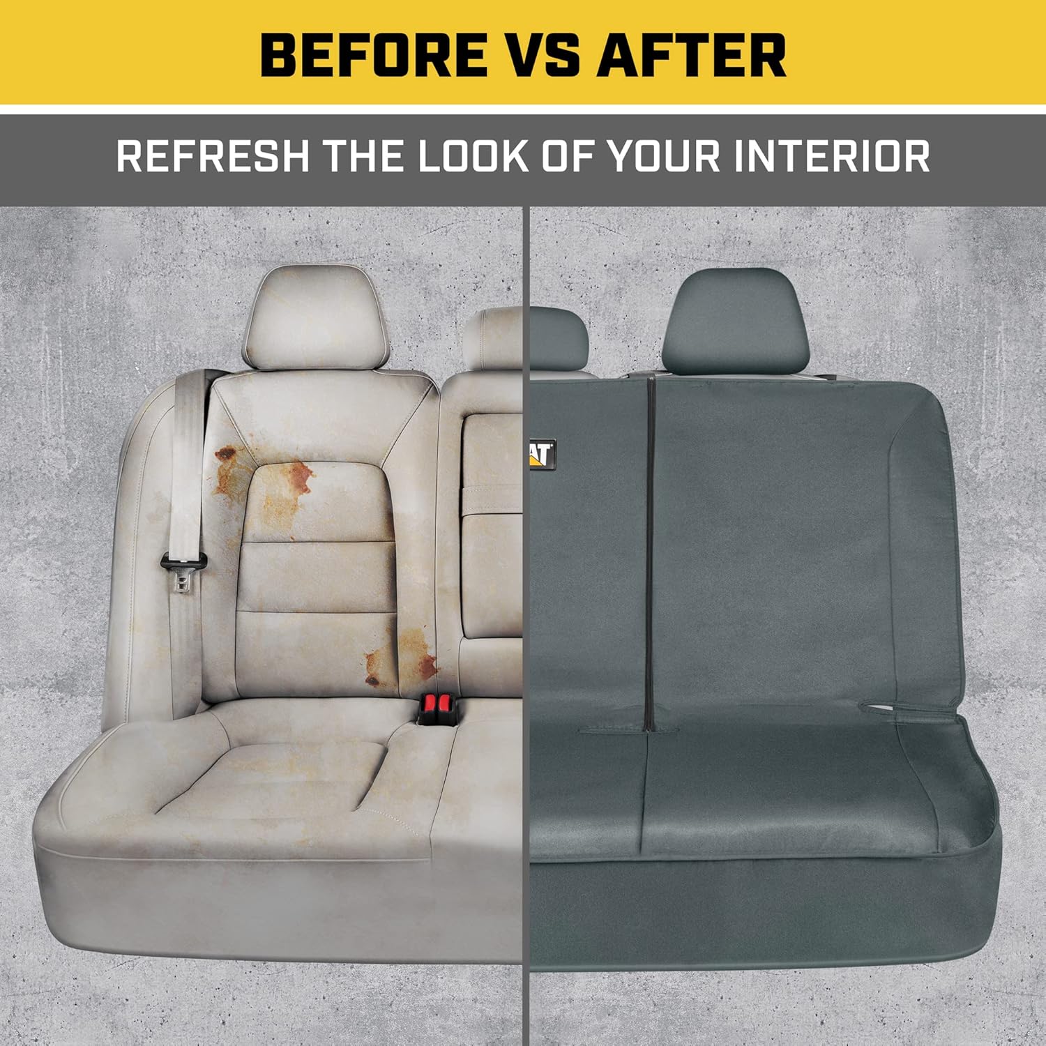 Cat Flexfit Funda de asiento trasero para coches, camiones SUV, protector de banco trasero dividido con cremallera y material de lona duradero,