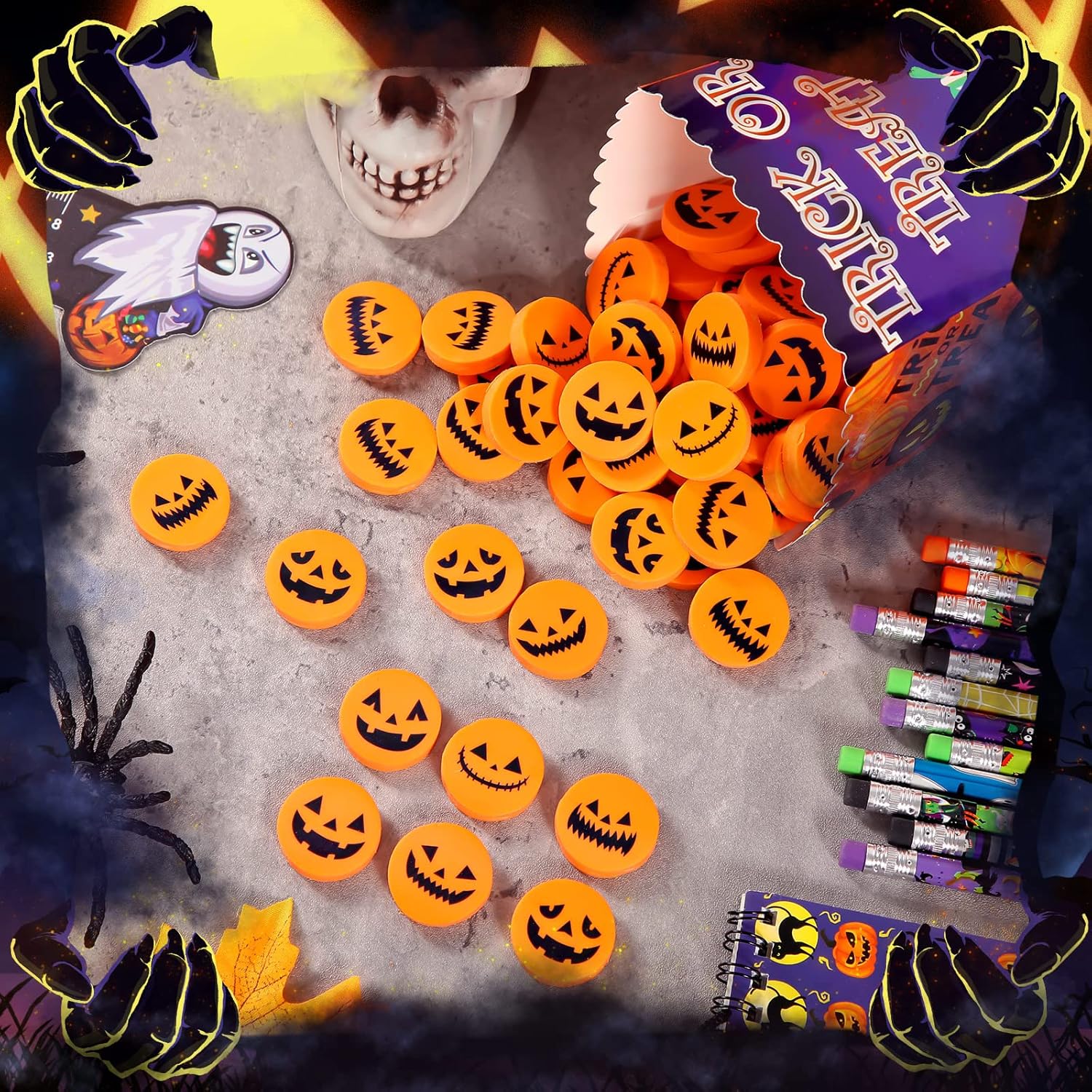 Borrador de calabaza de Halloween, mini borradores de calabaza, borradores pequeños, borradores para niños, suministros de Halloween, recuerdos de