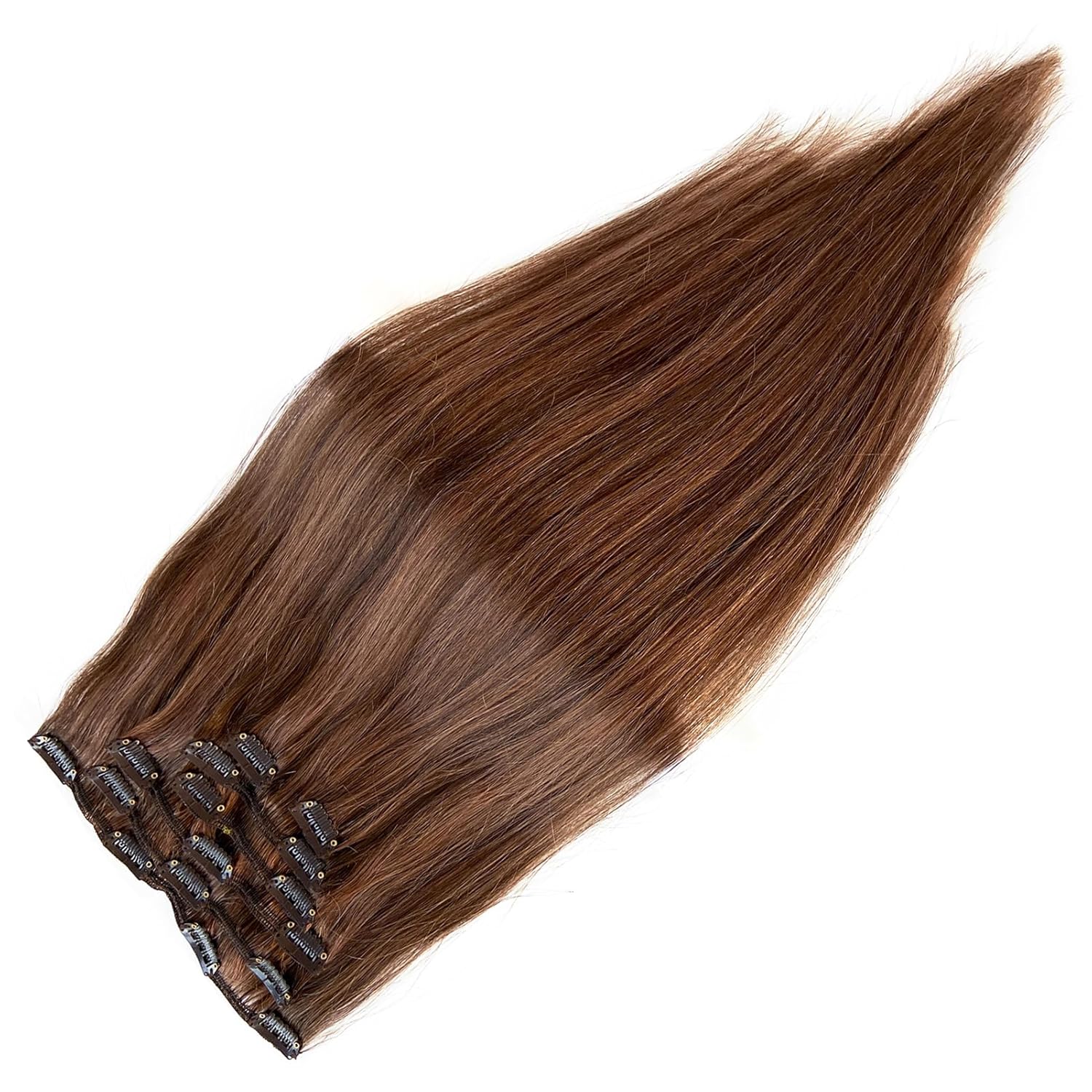 Extensiones de cabello humano con clip, 7 piezas, 2.4onzas, 15, 18, 20, 22 pulgadas, sedoso y liso, con tramas, sin costuras, para extensiones de