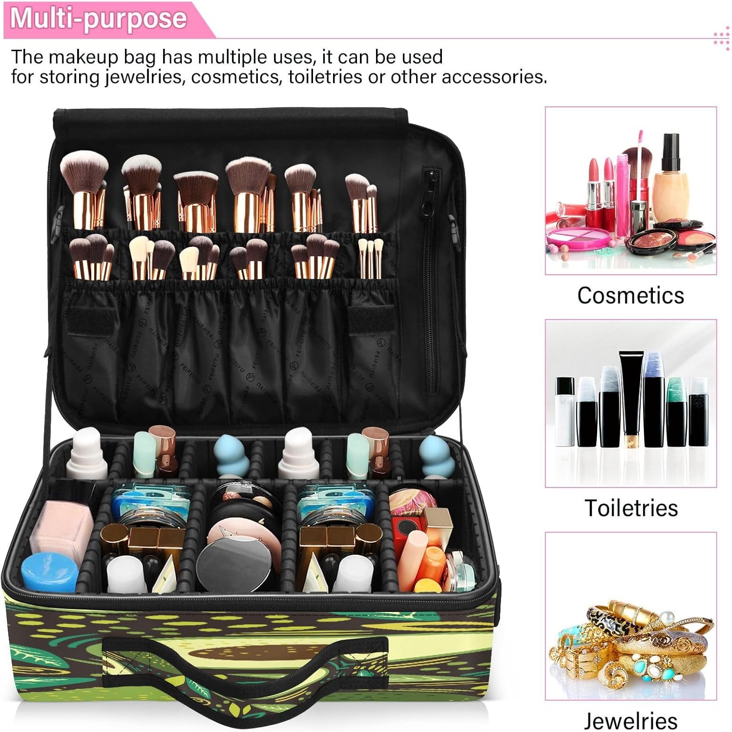 Avocado and Plant Leaf Doodle Dark cosmetic bag makeup bag travel bag for women up bag organizator travel makeup bag bolso para maquillaje men mens