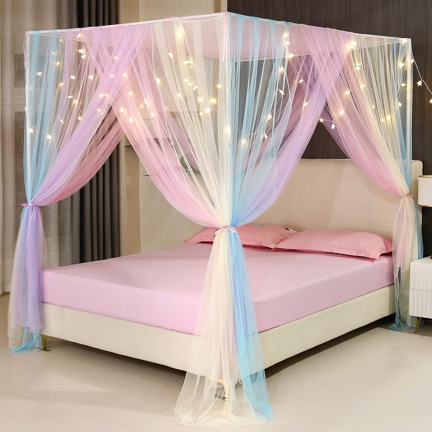 Nattey – dosel de 4 postes para esquinas de cama de princesa, dosel de tul.