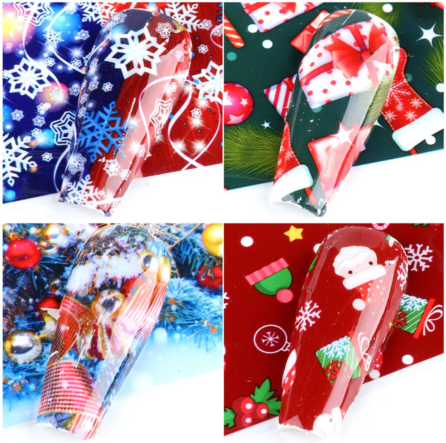 Calcomanías de transferencia de papel de uñas de Navidad, 10 hojas de calcomanías de arte de uñas de Navidad, calcomanías de invierno, Papá Noel,