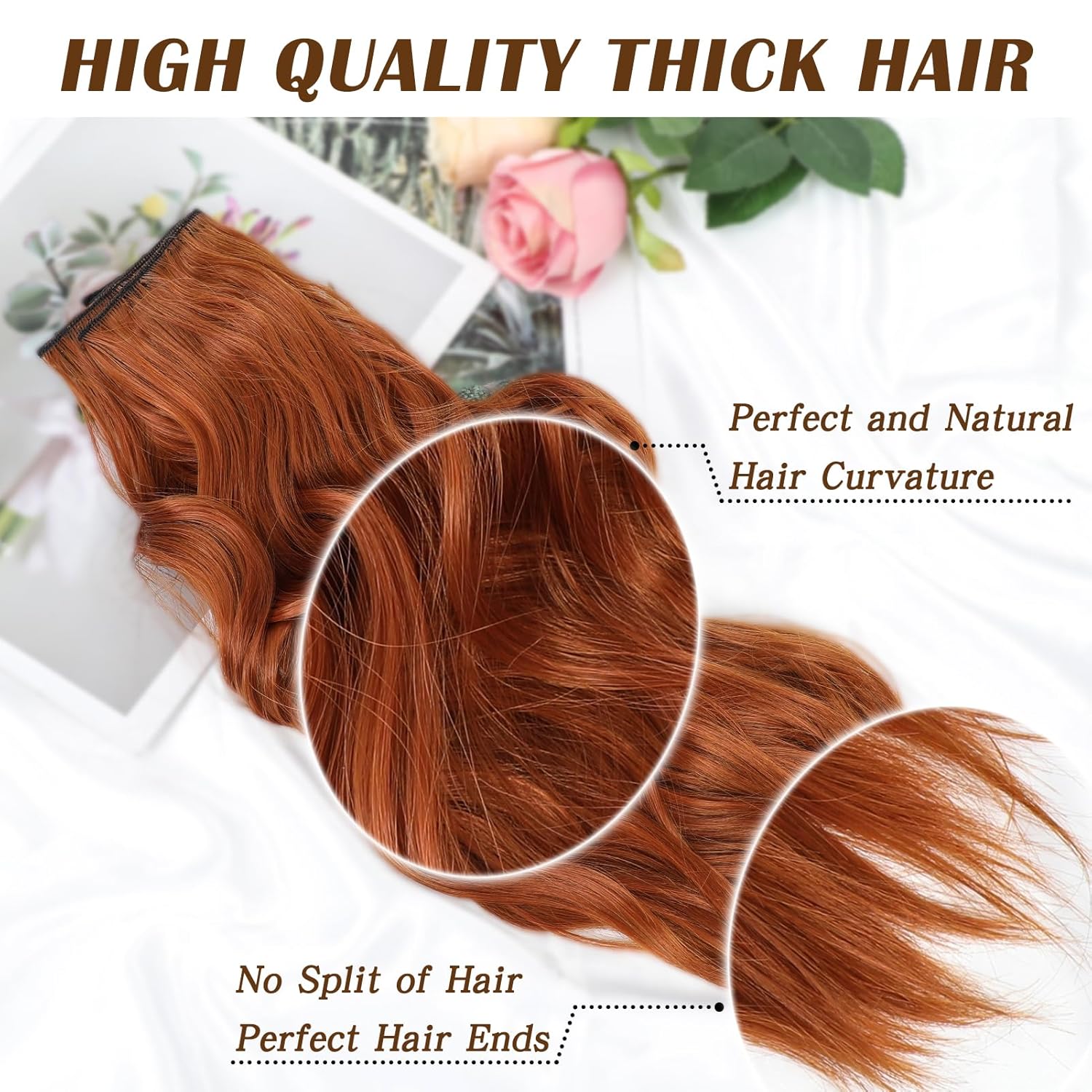 Dorsanee Extensiones de cabello con pinzas, extensiones de cabello color jengibre, 20 pulgadas, 4 piezas, extensiones de cabello sintético largo