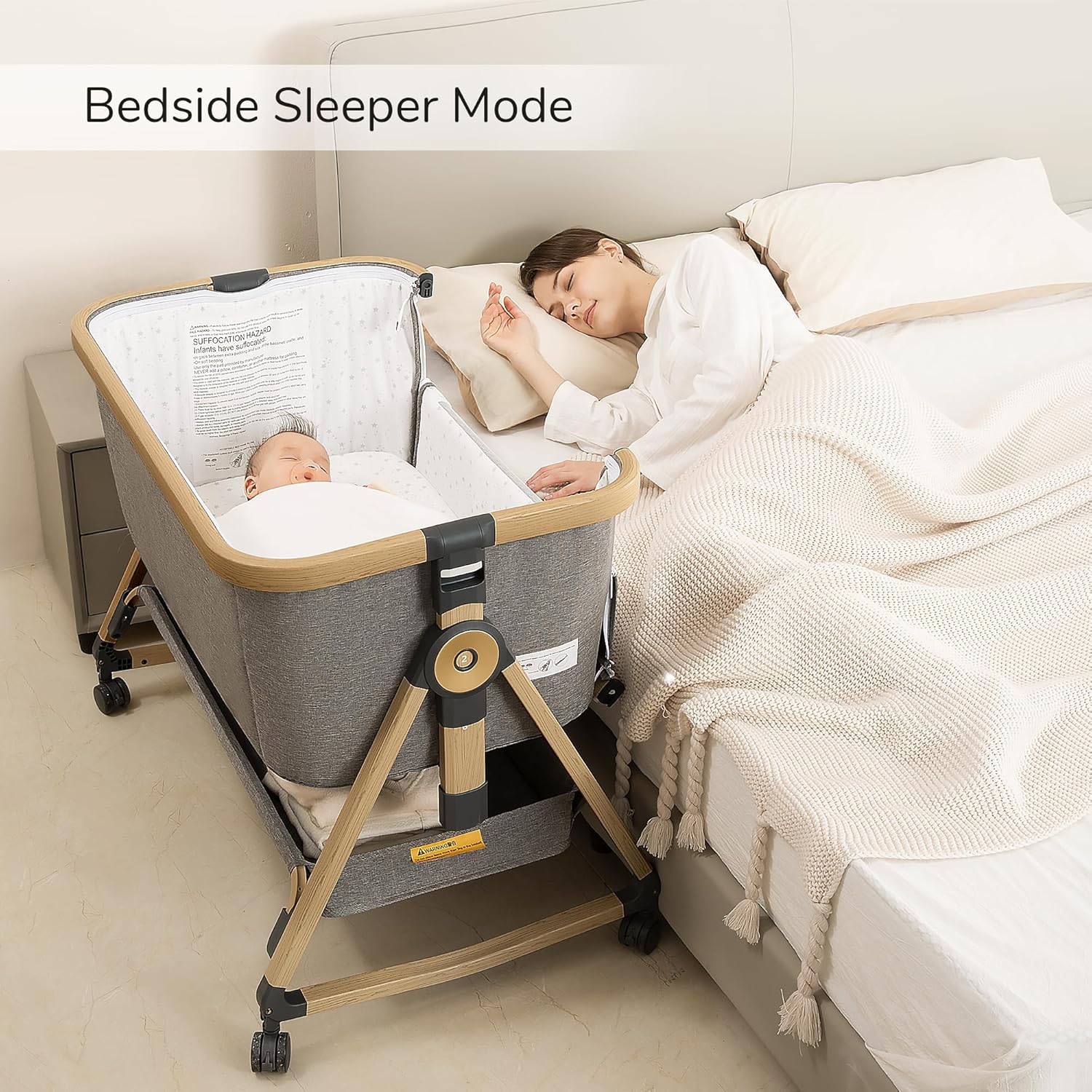 Maydolly Moisés para bebé y cama de noche, cuna mecedora 3 en 1 con colchón y sábana, altura ajustable, funda transpirable extraíble, cuna infantil