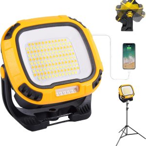 Luz de trabajo LED magnética, 50 W, 5000 lúmenes, luz de inundación portátil inalámbrica con modo SOS de emergencia, 4 niveles de brillo ajustable, Luz de trabajo LED magnética, 50 W, 5000 lúmenes, luz de inundación portátil inalámbrica con modo SOS de emergencia, 4 niveles de brillo ajustable,