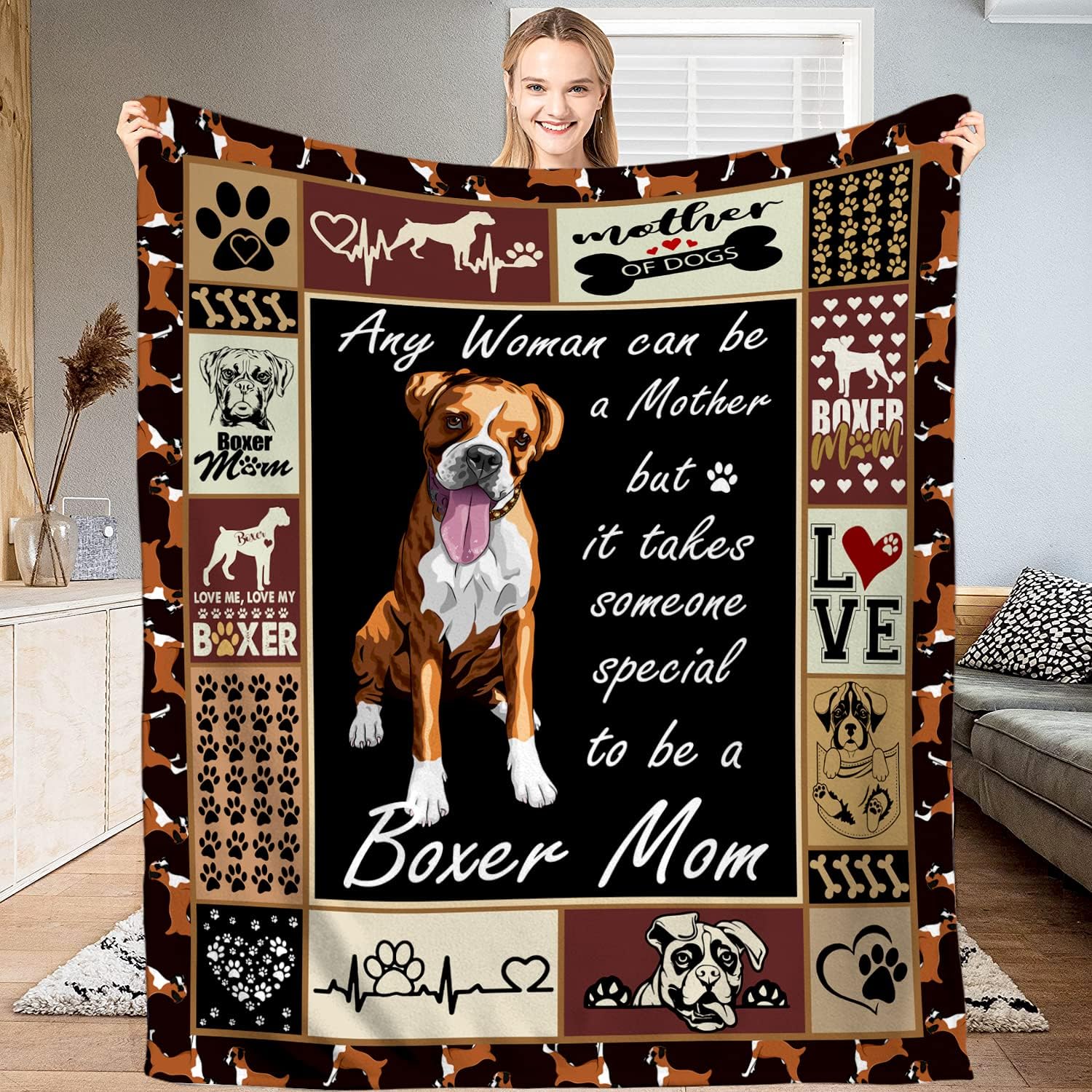 Manta tipo bóxer con estampado de perro, manta de forro polar para perro, manta lavable, regalos para mujeres, regalos temáticos para perros, regalo