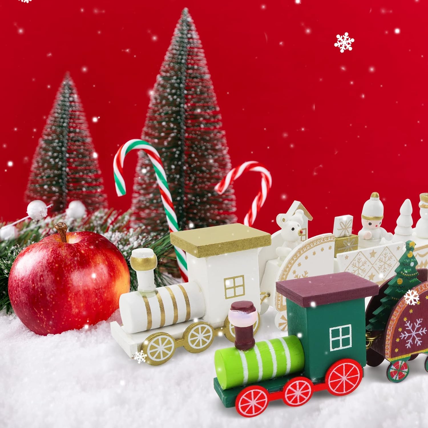 2 adornos de tren de madera de Navidad, mini decoración de tren pintado, juguetes de regalo para niños, adorno de mesa de Navidad para fiesta de