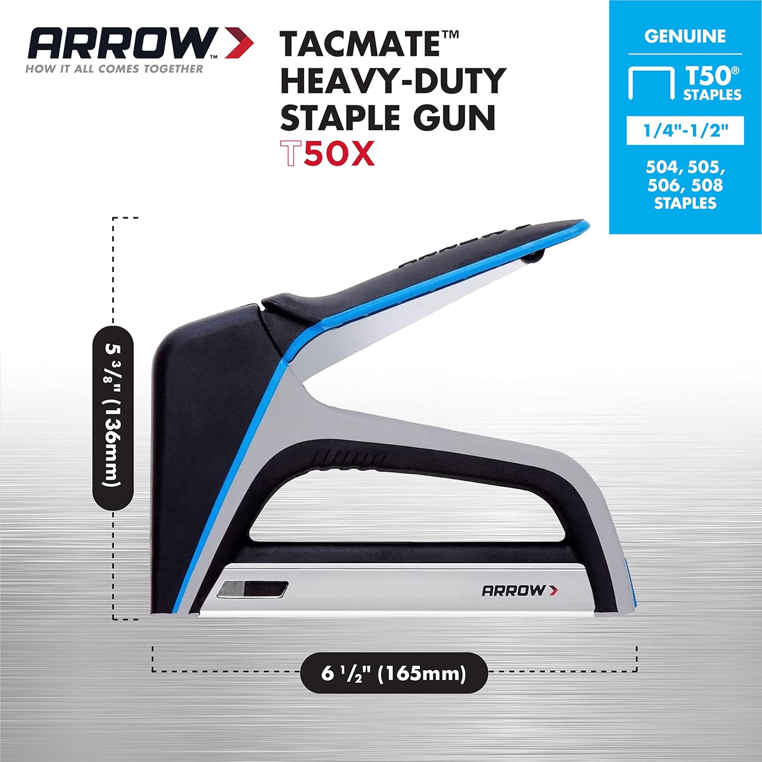 Arrow T50X – Pistola de grapas resistente para tapicería, muebles, oficina, decoración, se adapta a grapas de 14″, 516″, 38″ o 12″