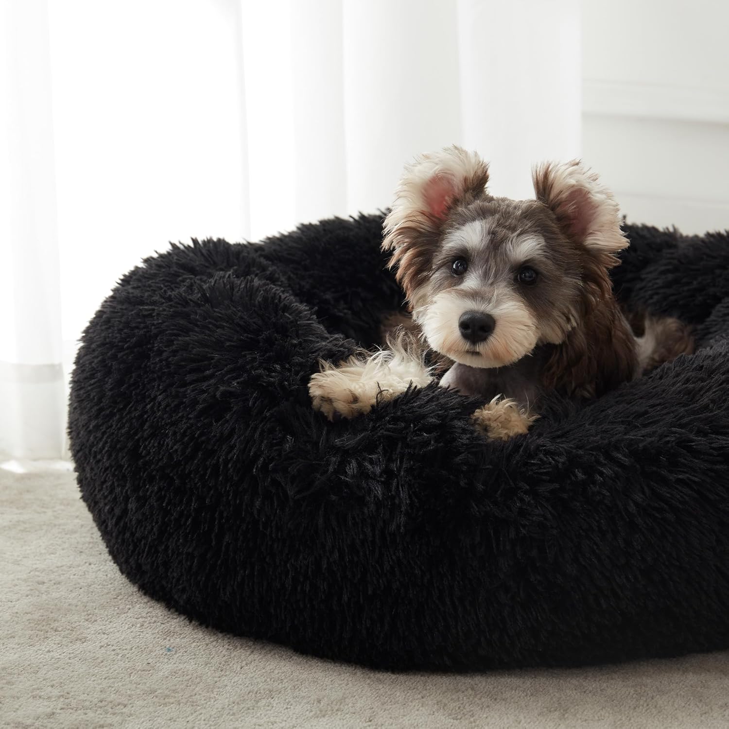 WESTERN HOME WH Cama calmante para perros y gatos, cama antiansiedad en forma de dona, cálida y acogedora cama redonda suave para perros y gatos de