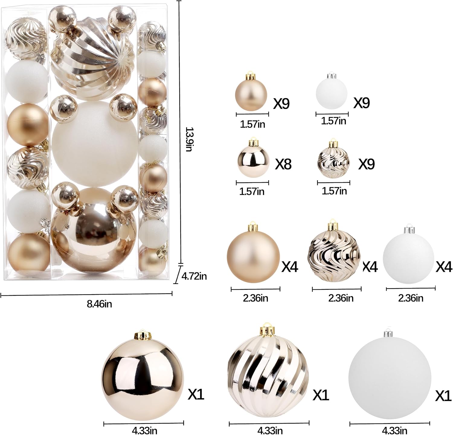 Adornos de bola de Navidad para decoraciones de Navidad, 50 piezas extra grandes para árbol de Navidad, adornos inastillables, champán (combo de 5