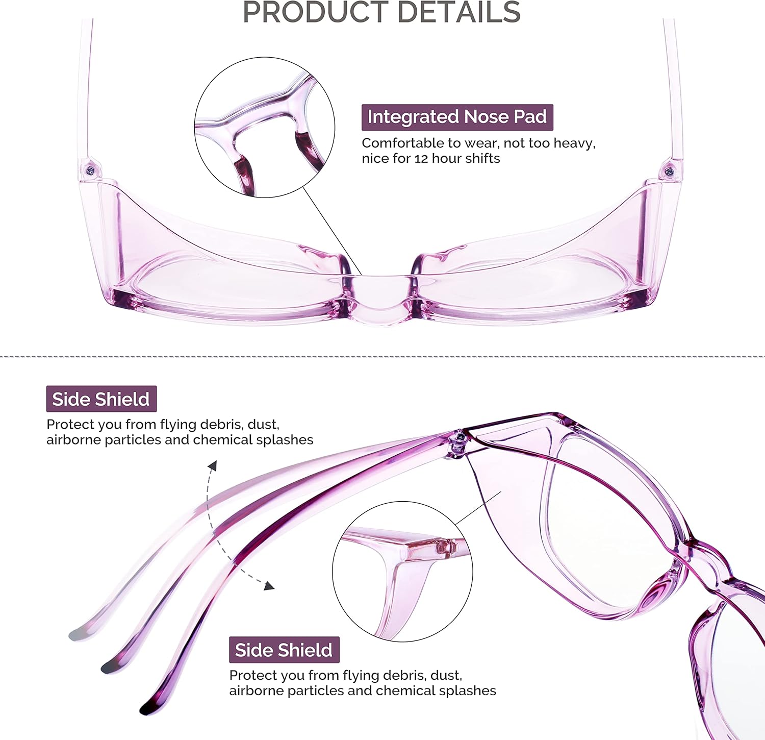 joohoo Gafas de seguridad antivaho para mujer, gafas de seguridad para enfermera, gafas protectoras, bloqueo de luz azul y protección UV