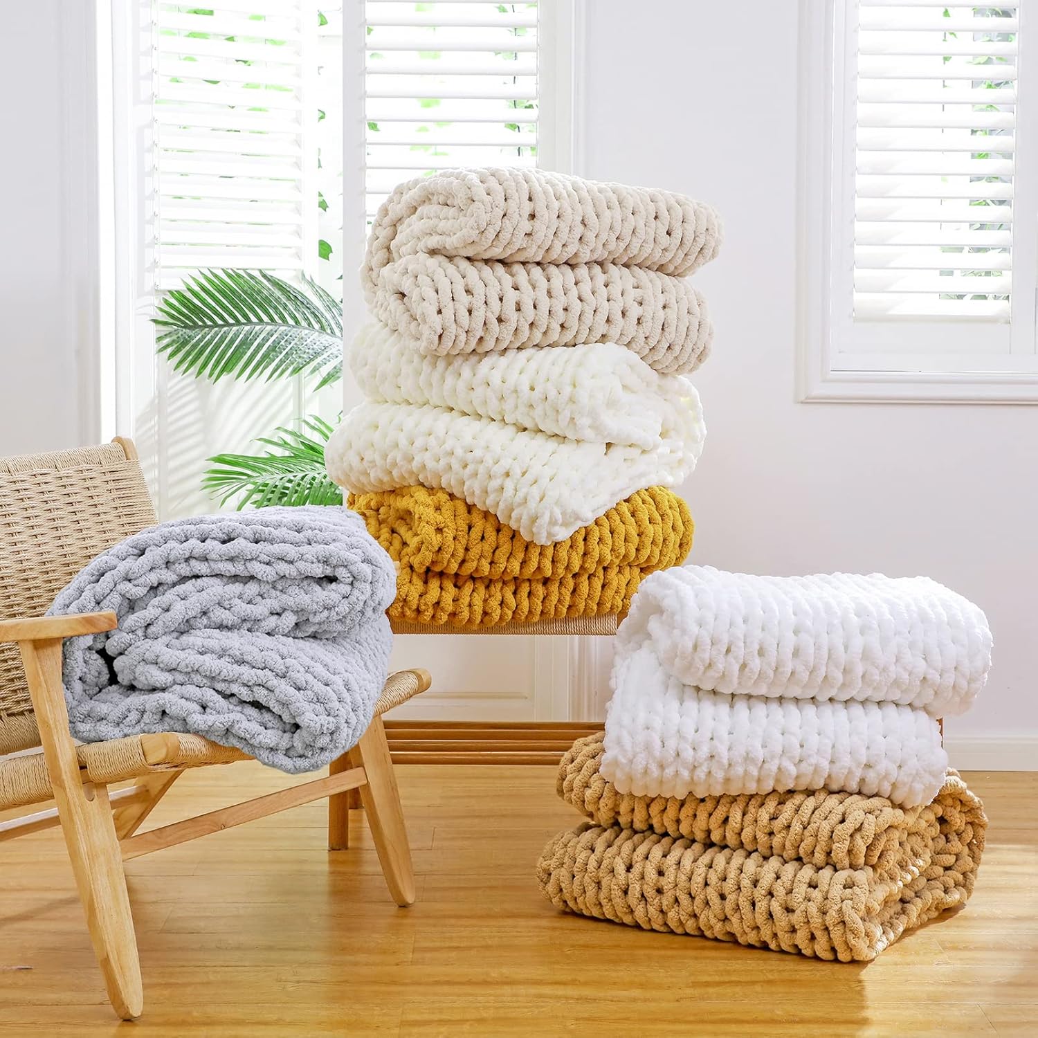 YAAPSU Manta de punto grueso de 60 x 80 pulgadas, manta de felpilla suave jumbo, manta 100% tejida a mano para sofá y cama, manta de punto trenzado