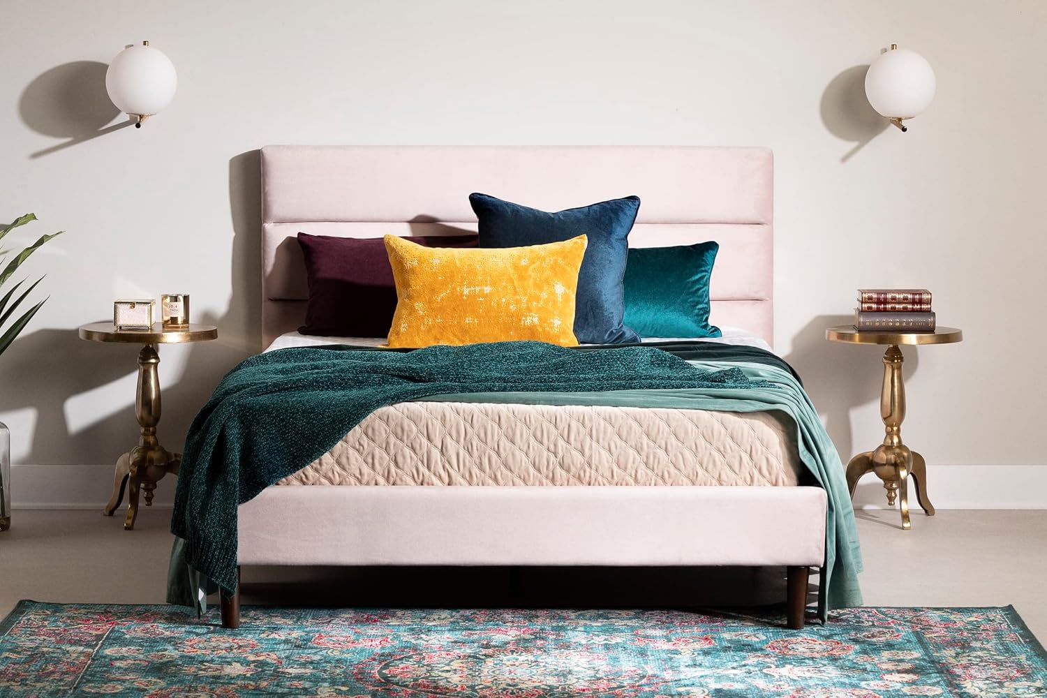 South Shore Maliza – Cama completa tapizada con plataforma, matrimonial, color rosa