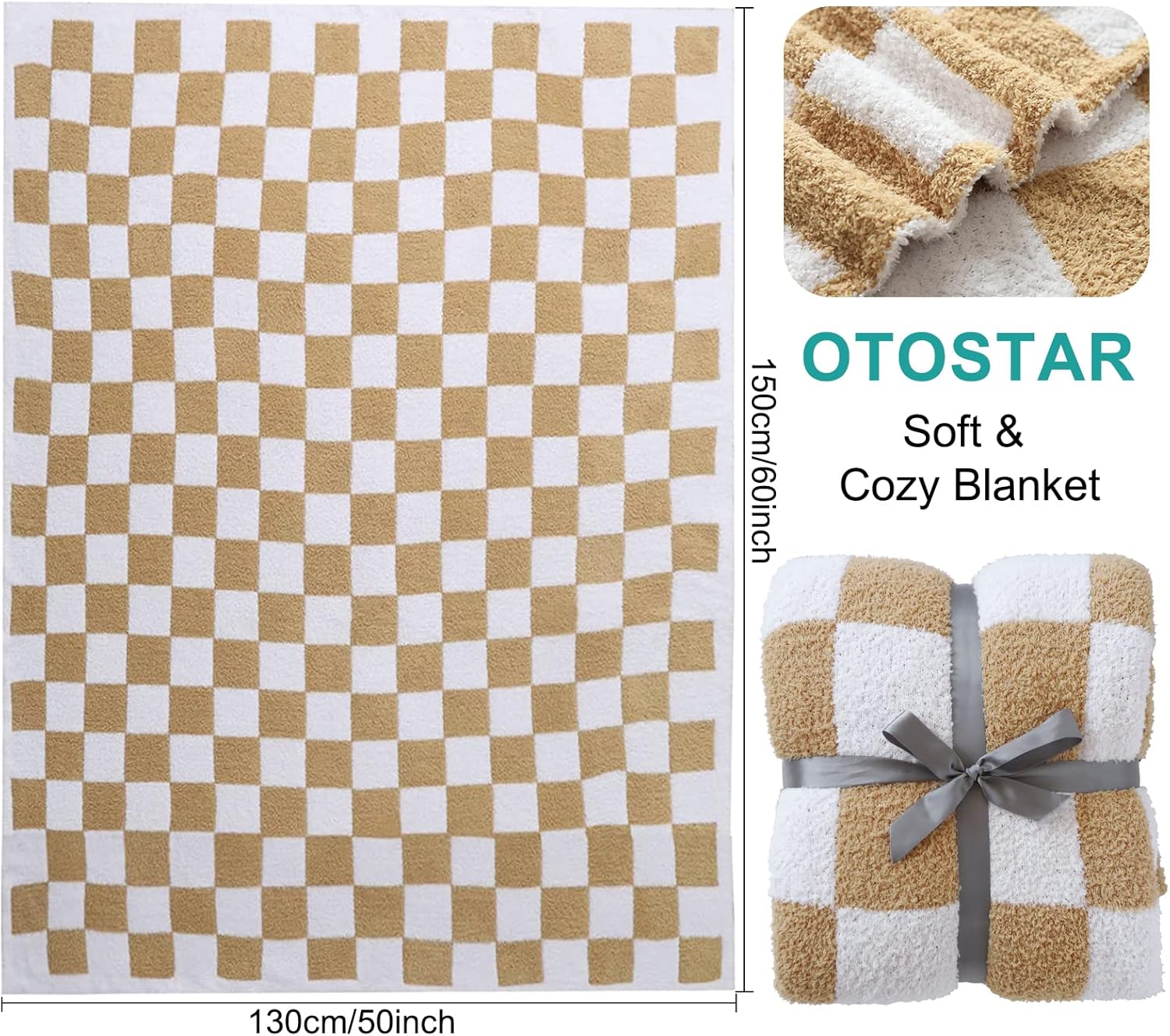 OTOSTAR Manta de punto de microfibra suave y cálida, acogedora manta reversible de tablero de ajedrez para sofá, manta ligera y cómoda de felpa