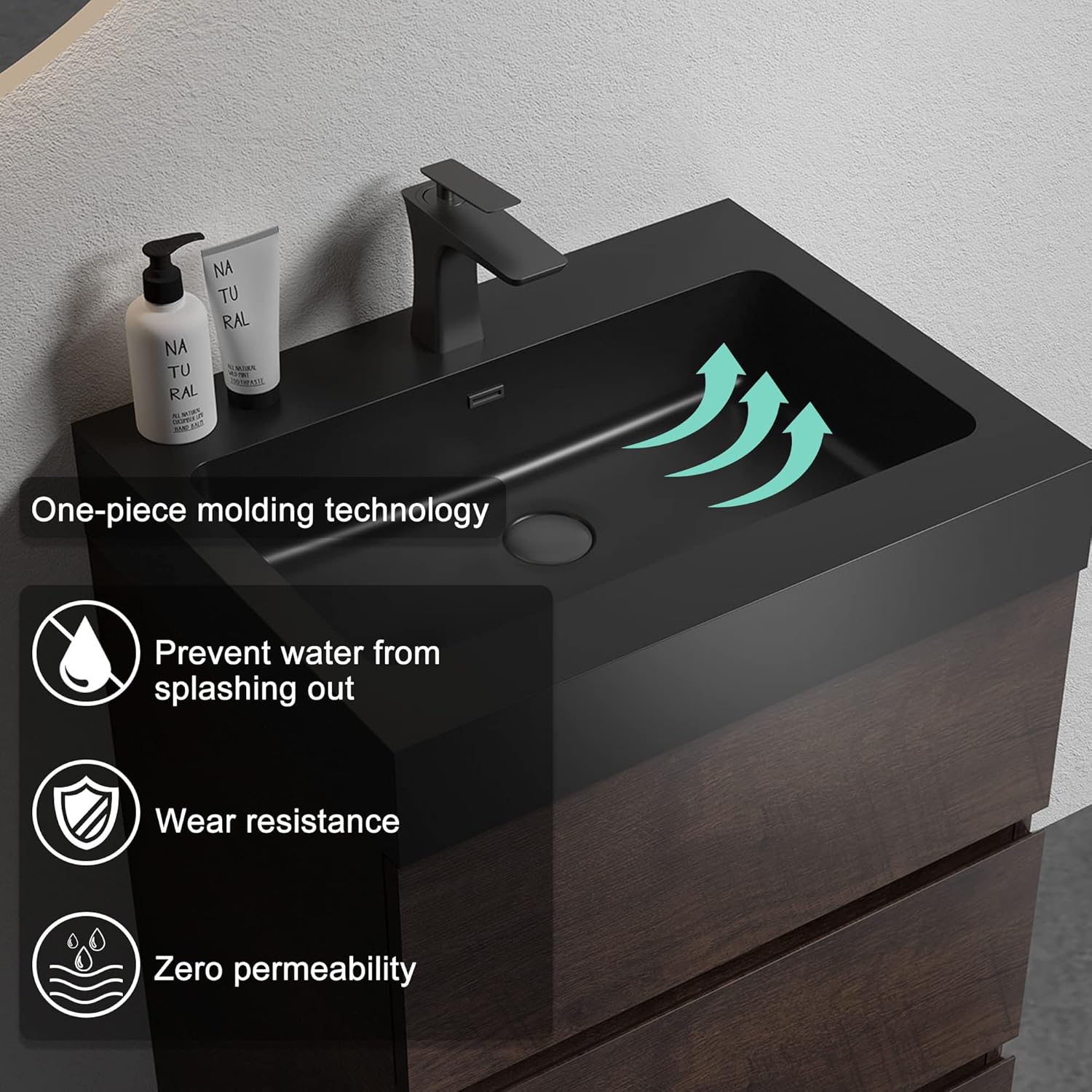 Alice – Tocador de baño de 24 pulgadas con desbordamiento, gran almacenamiento, pequeño tocador de baño para baño moderno, lavabo de una sola pieza,